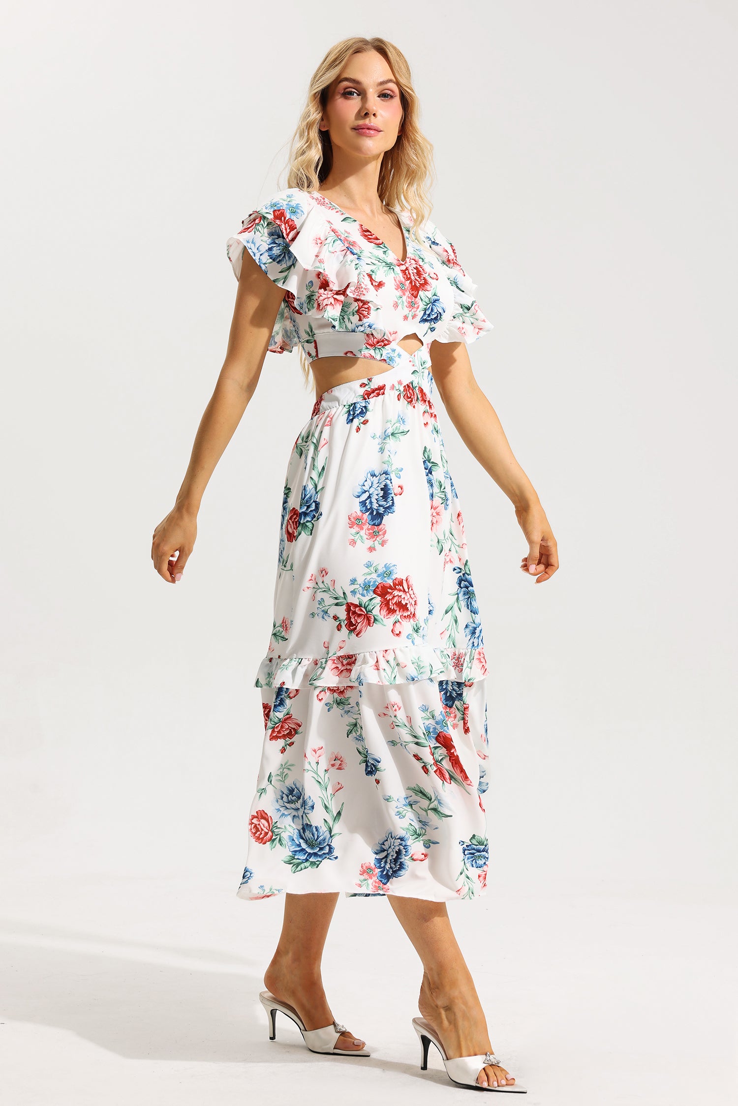 FLORAL LACE V-NECK MIDI DRESS FOR WEDDING