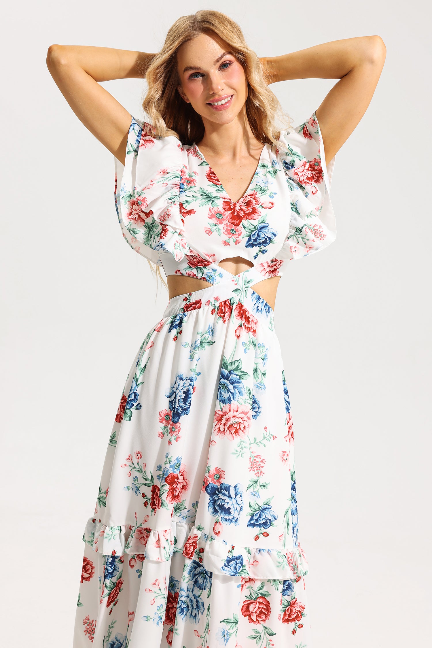 FLORAL LACE V-NECK MIDI DRESS FOR WEDDING