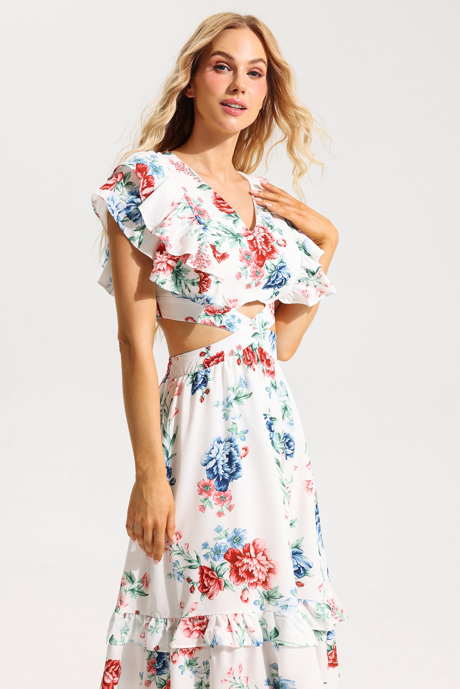 FLORAL LACE V-NECK MIDI DRESS FOR WEDDING