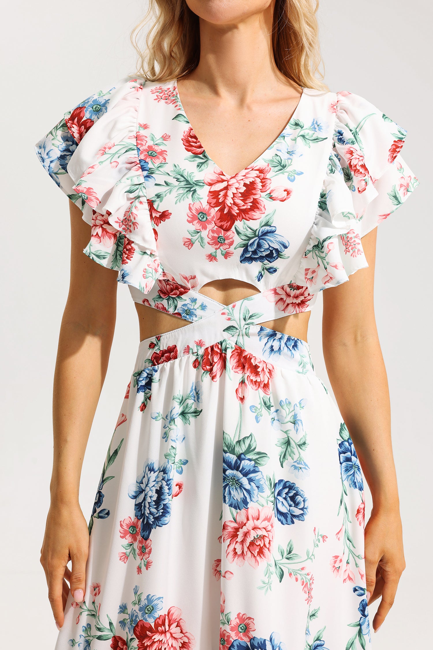 FLORAL LACE V-NECK MIDI DRESS FOR WEDDING