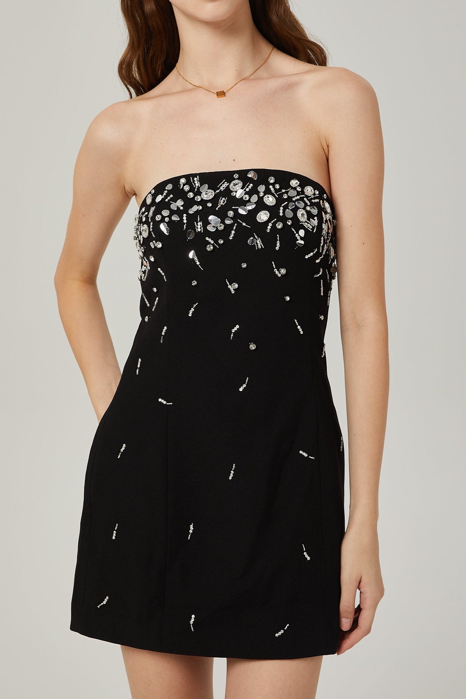 NOYA STRAPLESS EMBELLISHED MINI PARTY DRESS