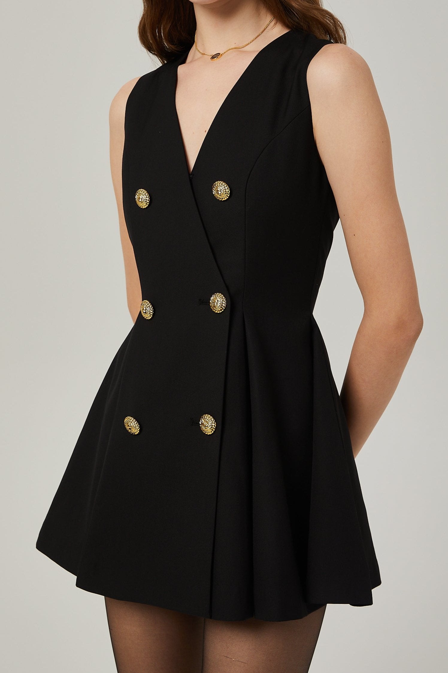 AMIRA DOUBLE-BREASTED FLARED MINI DRESS
