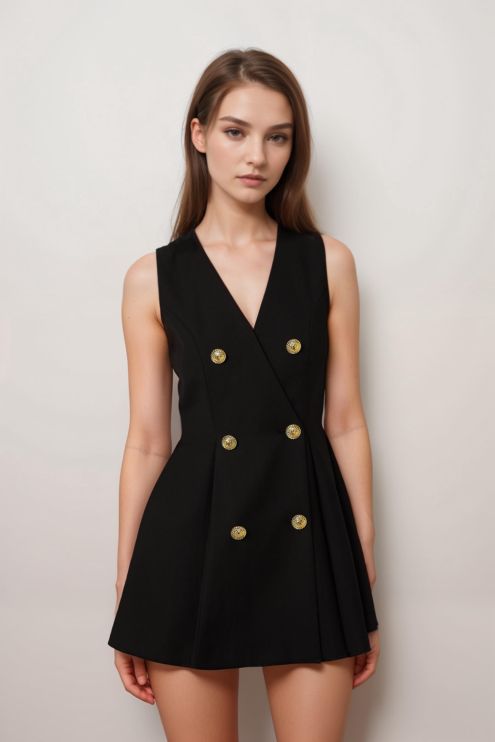AMIRA DOUBLE-BREASTED FLARED MINI DRESS