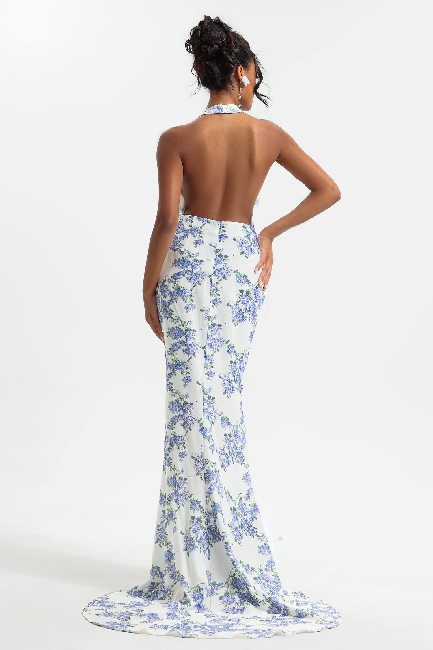 FLORAL HALTER MAXI DRESS WITH SPLIT FOR PARTY