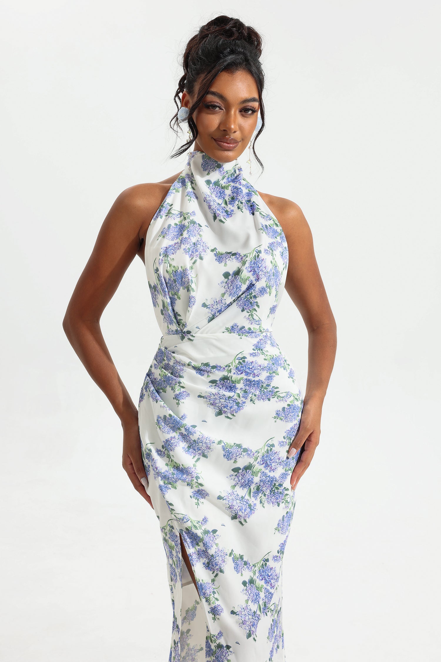 FLORAL HALTER MAXI DRESS WITH SPLIT FOR PARTY