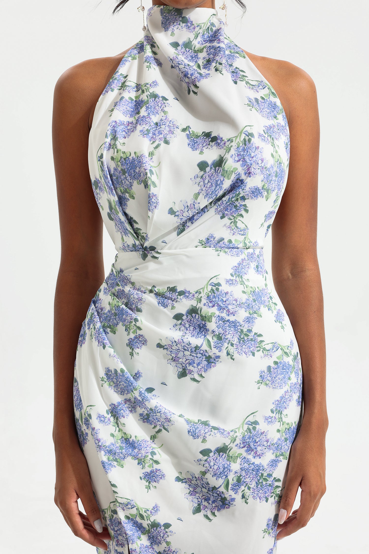 FLORAL HALTER MAXI DRESS WITH SPLIT FOR PARTY