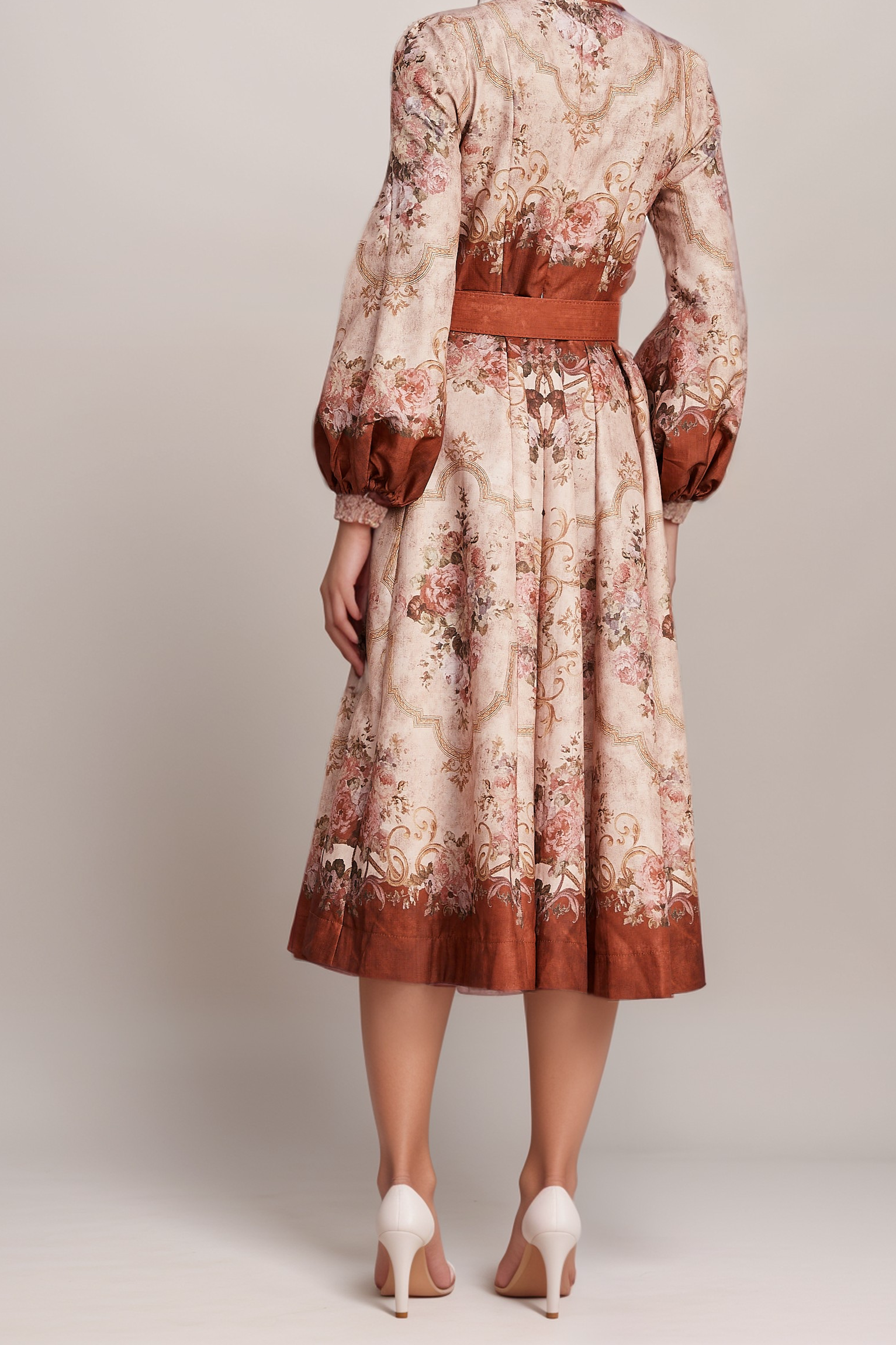 PENELOPE CRYSTAL BUTTON FLORAL MIDI DRESS FOR WEDDING
