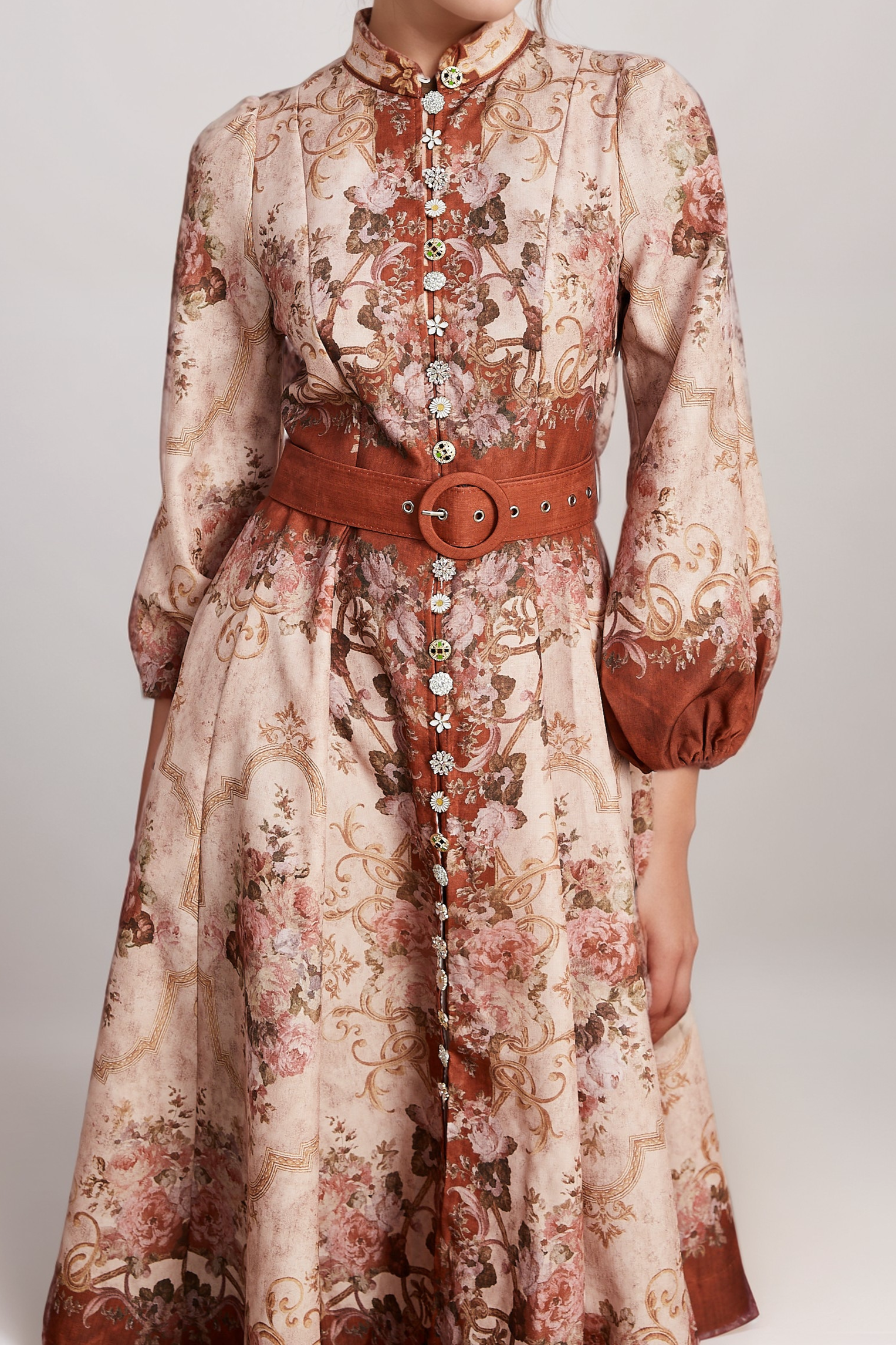 PENELOPE CRYSTAL BUTTON FLORAL MIDI DRESS FOR WEDDING