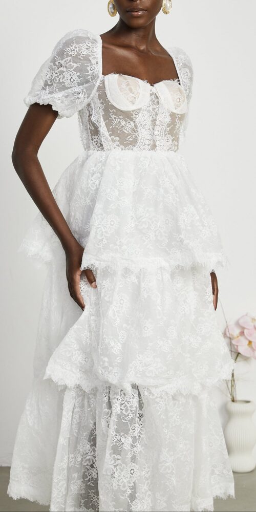 Mélisande layered lace-trim midi dress