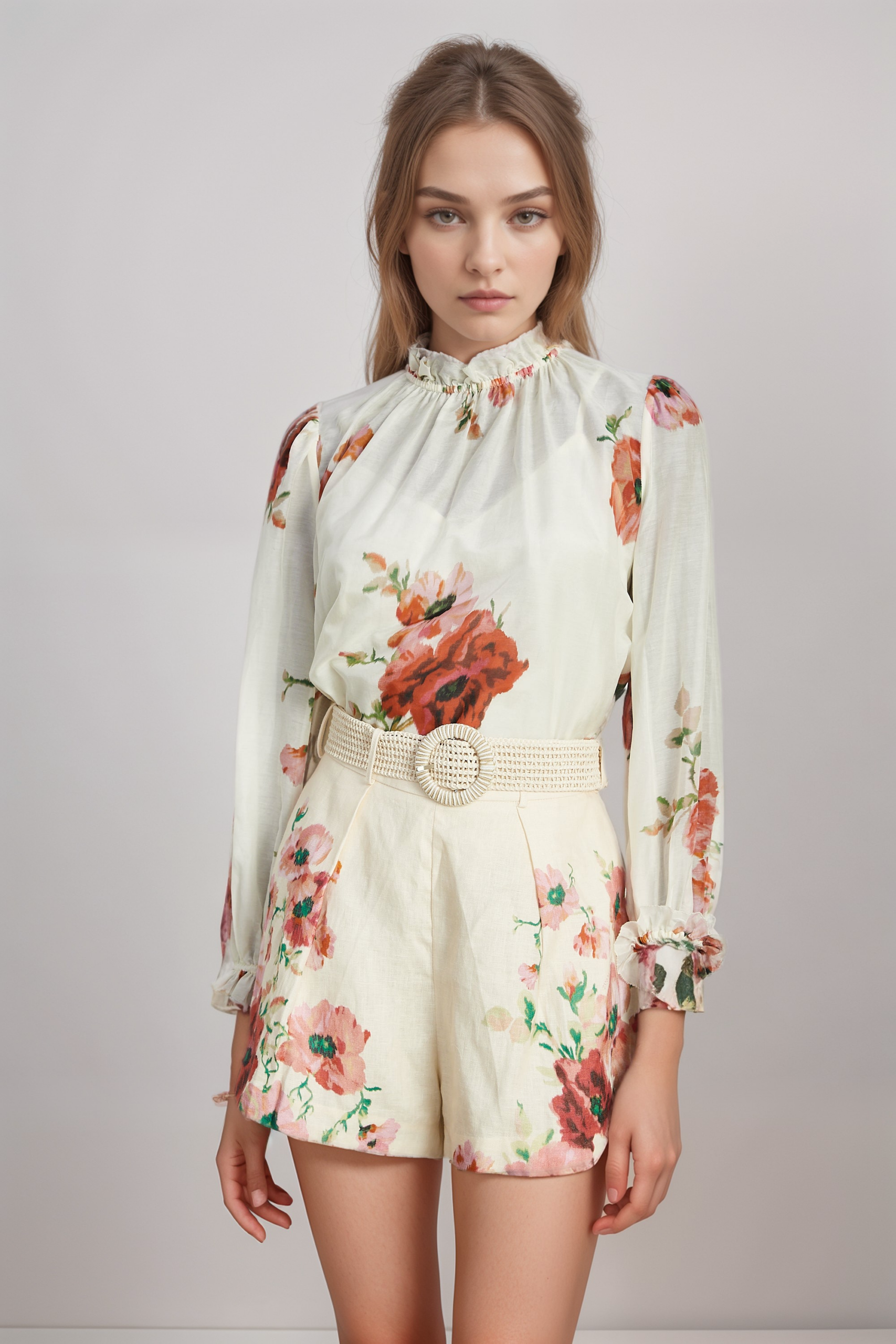 CHANTAL FLORAL MATCHING SET SHIRT SHORTS VACATION