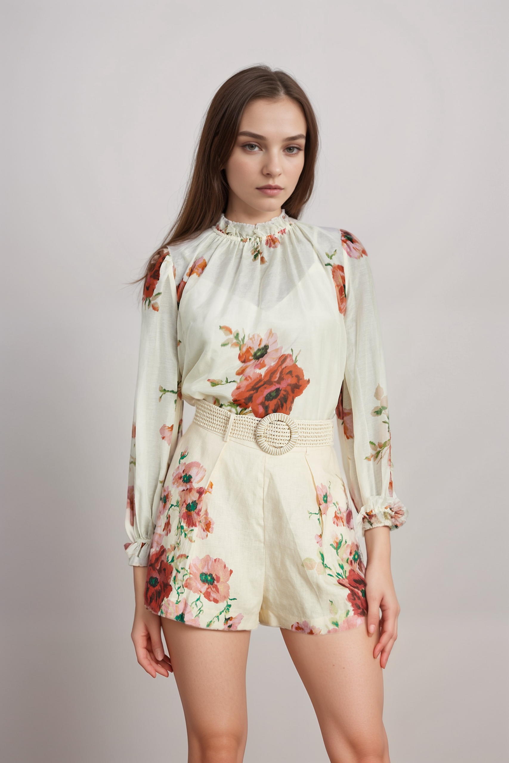 CHANTAL FLORAL MATCHING SET SHIRT SHORTS VACATION