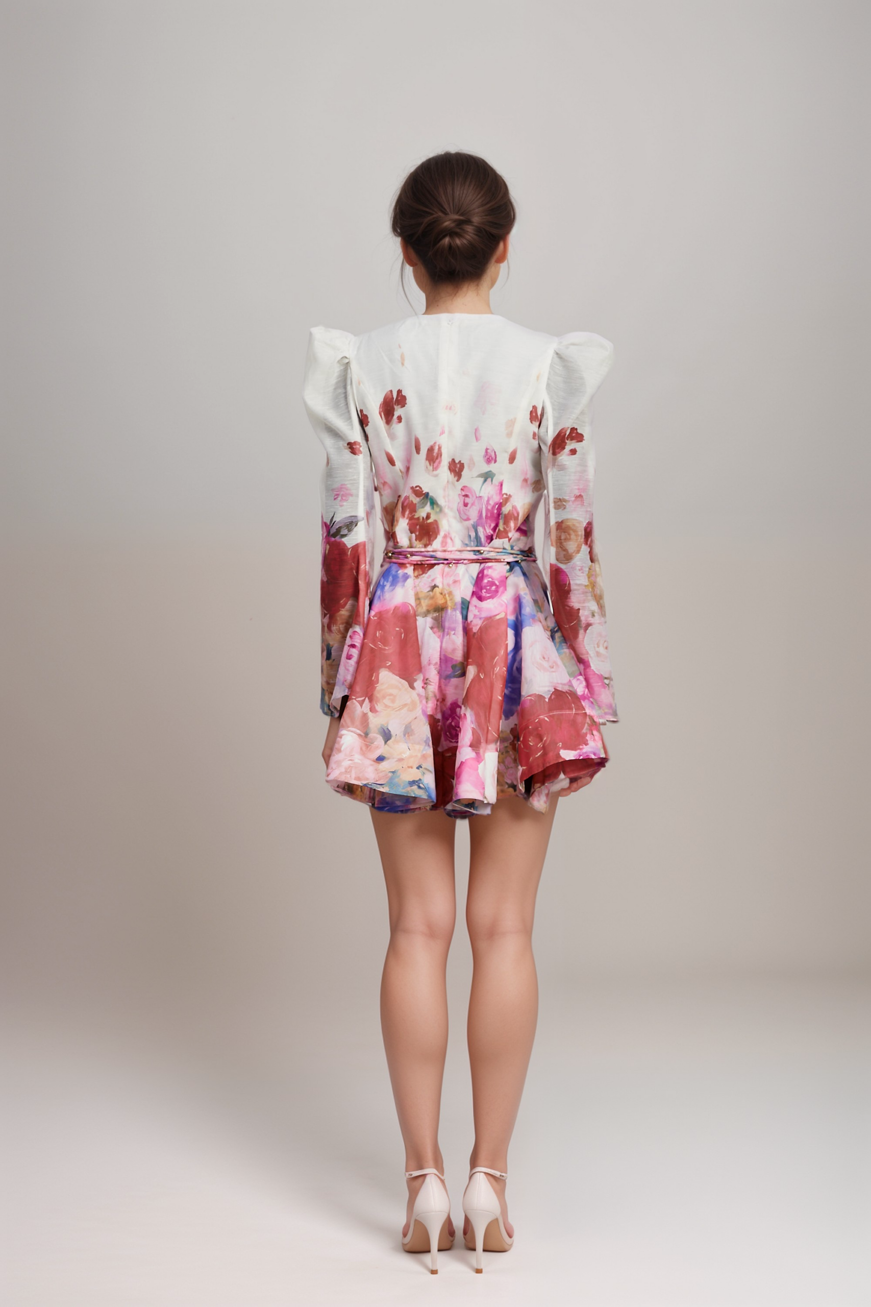 MARJOLAINE FLORAL FLARED SLEEVE MINI DRESS
