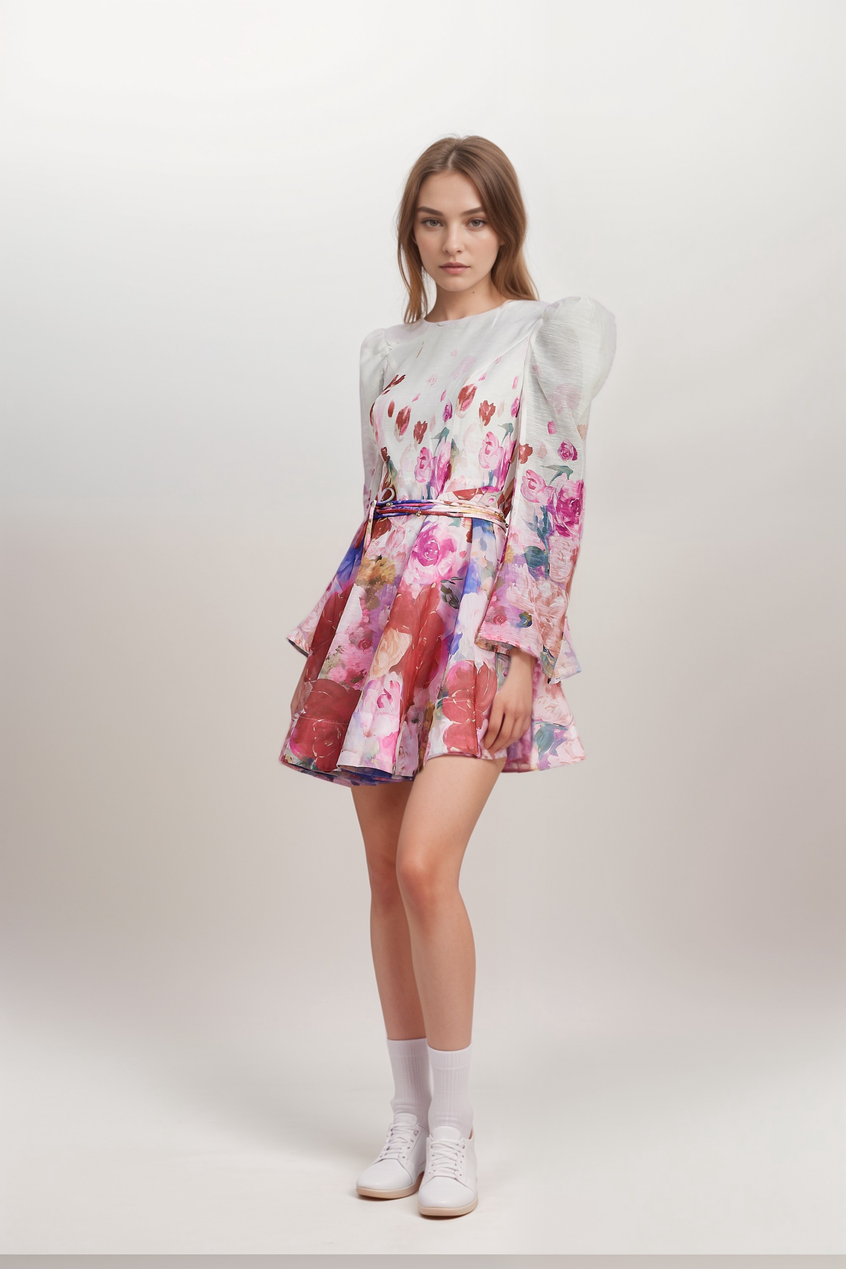 MARJOLAINE FLORAL FLARED SLEEVE MINI DRESS