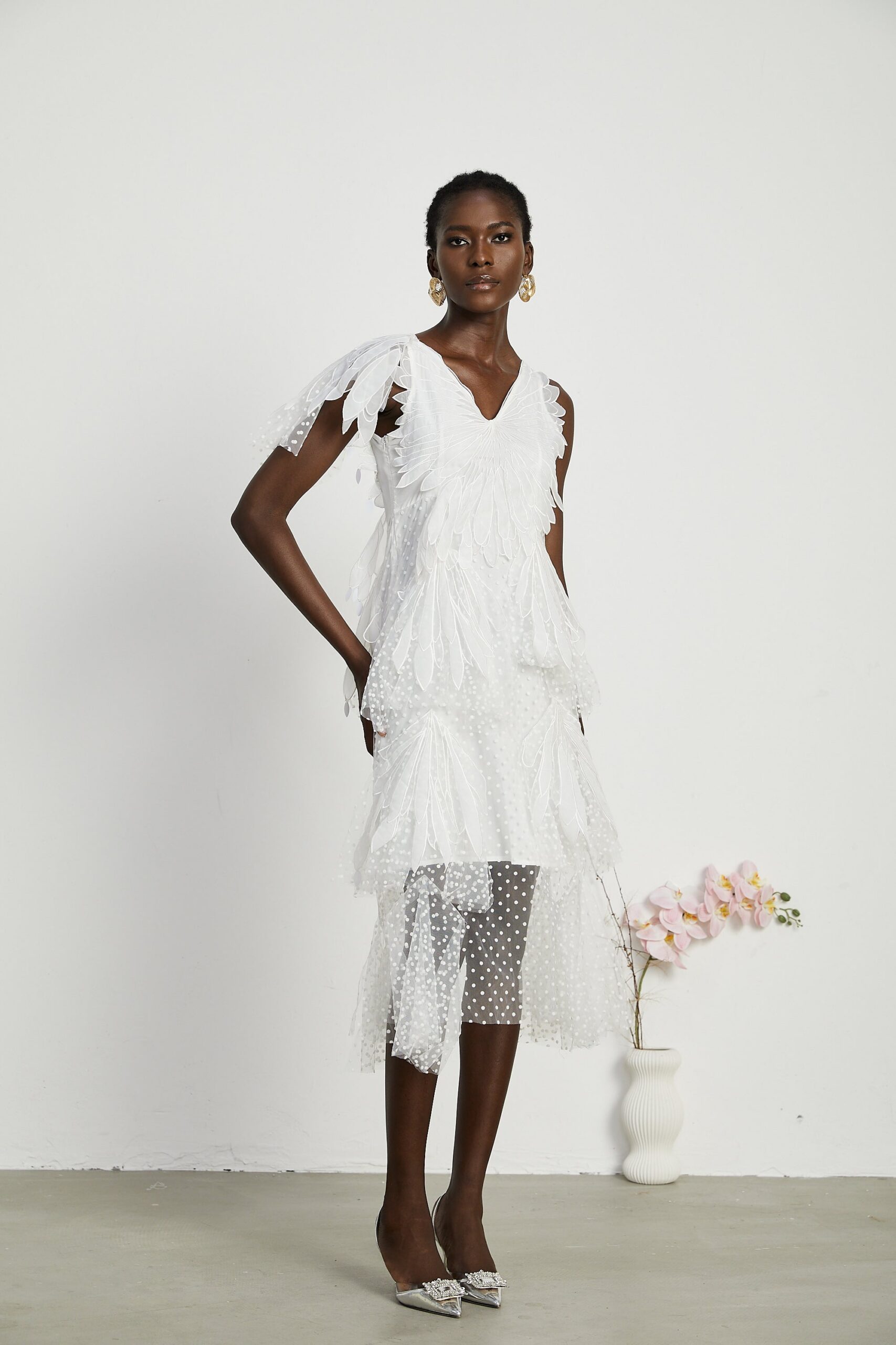 SOLÈNE FEATHER MIDI DRESS FOR EVENTS
