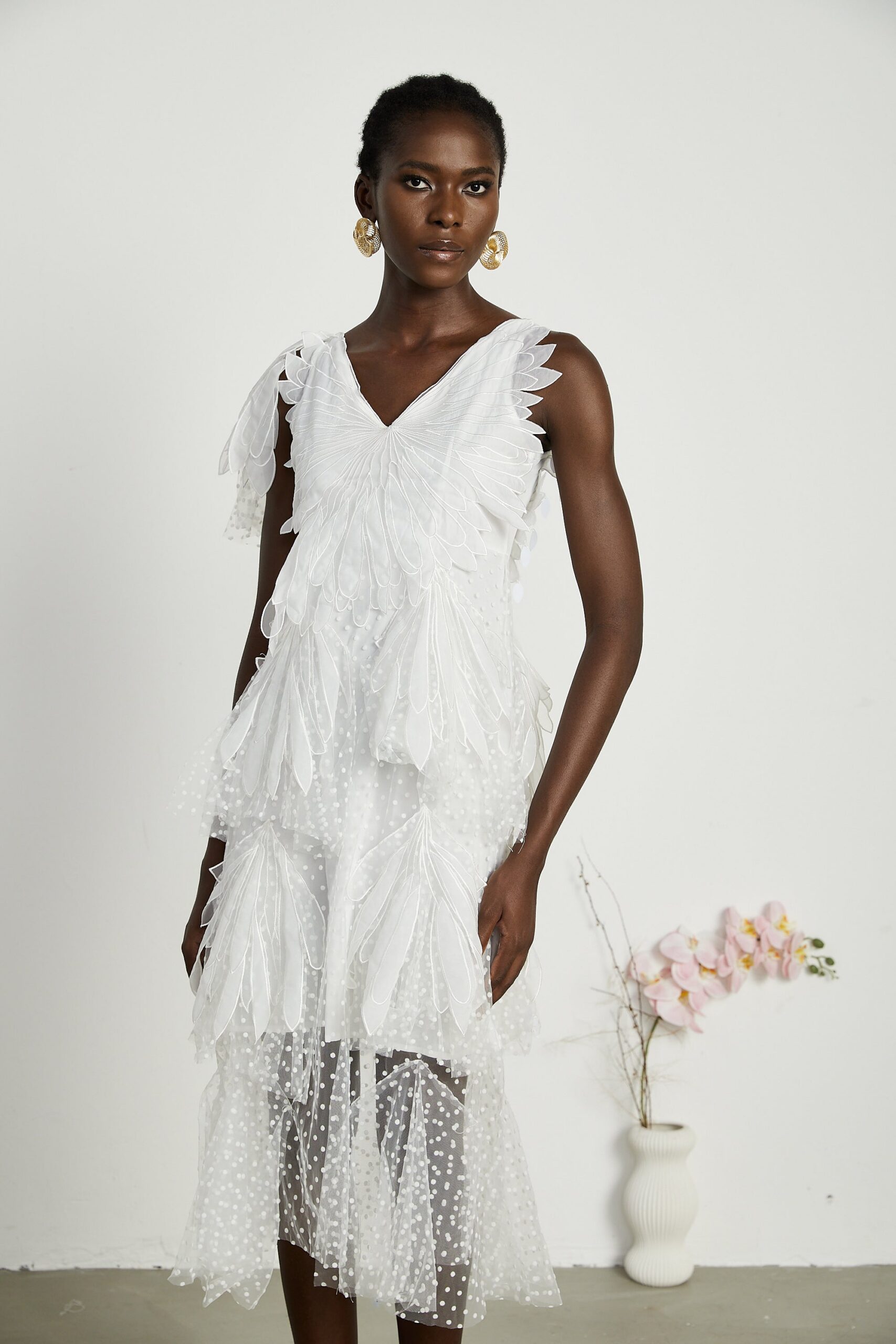 SOLÈNE FEATHER MIDI DRESS FOR EVENTS