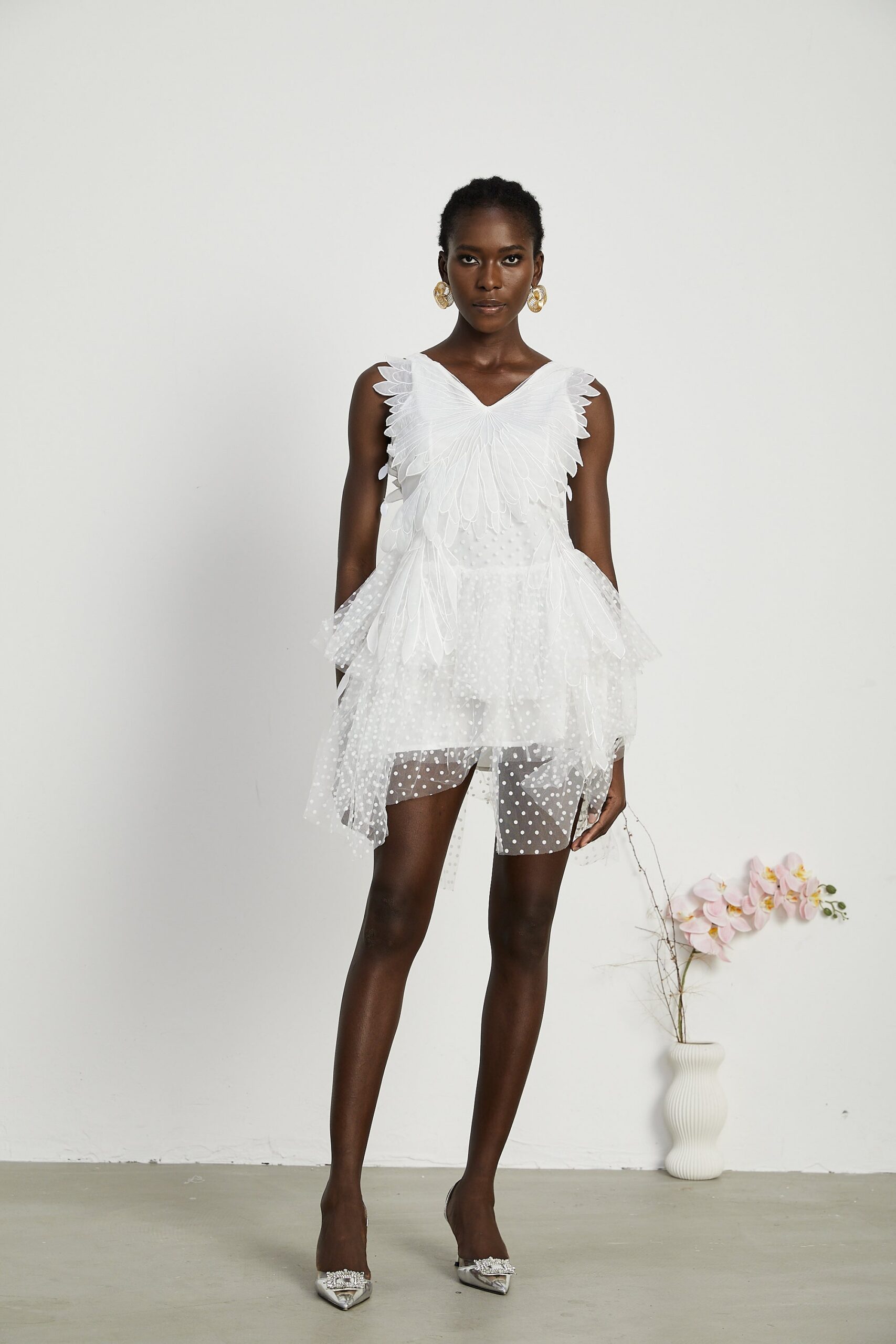 FRANÇOISE FEATHER MINI DRESS FOR EVENING PARTY