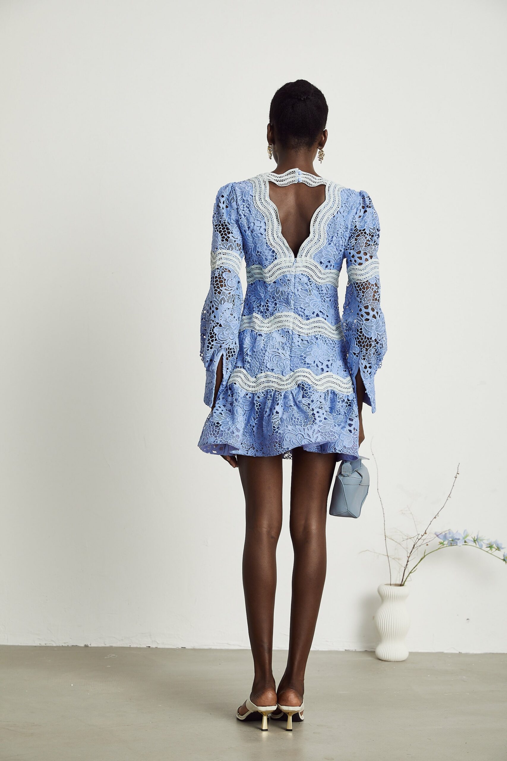 GAËLLE V-NECK FLORAL EMBROIDERED MINI PARTY DRESS