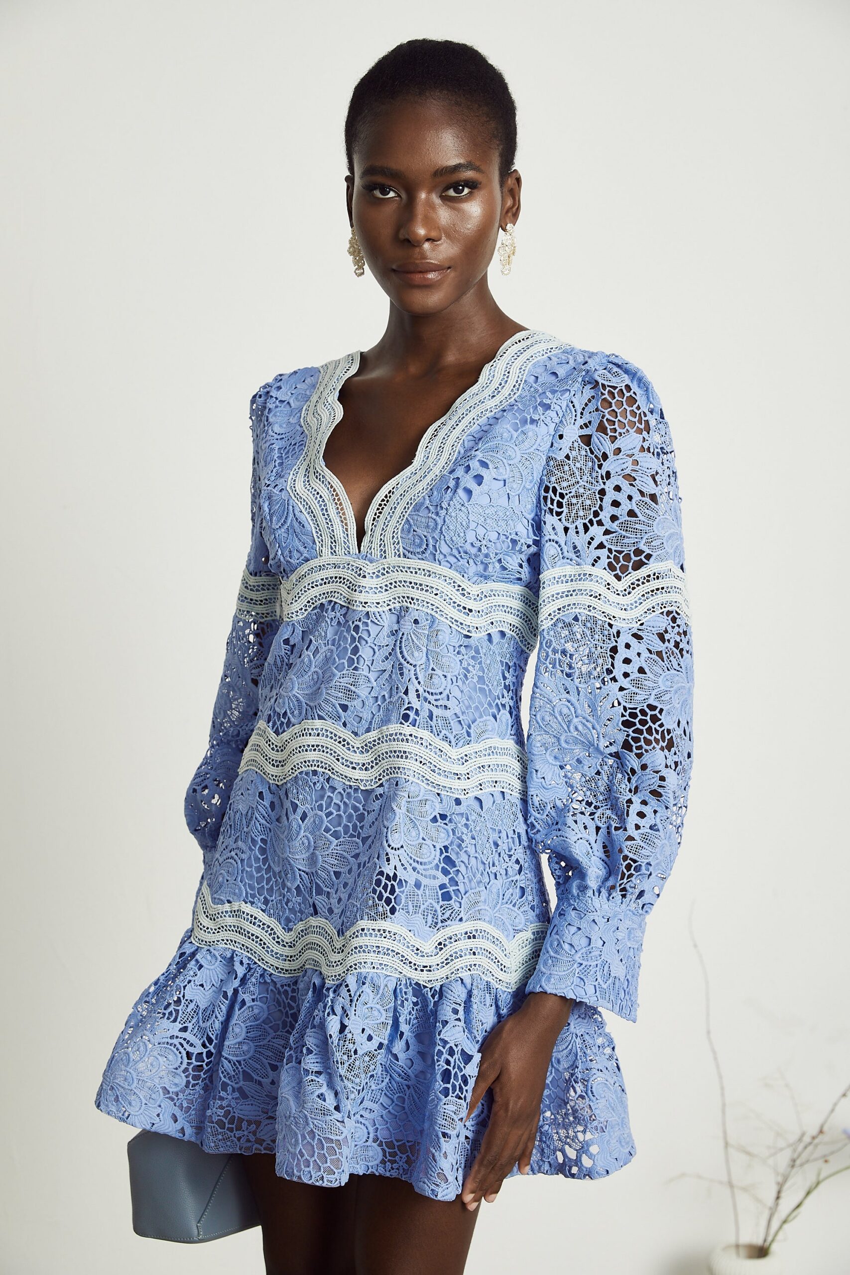 GAËLLE V-NECK FLORAL EMBROIDERED MINI PARTY DRESS