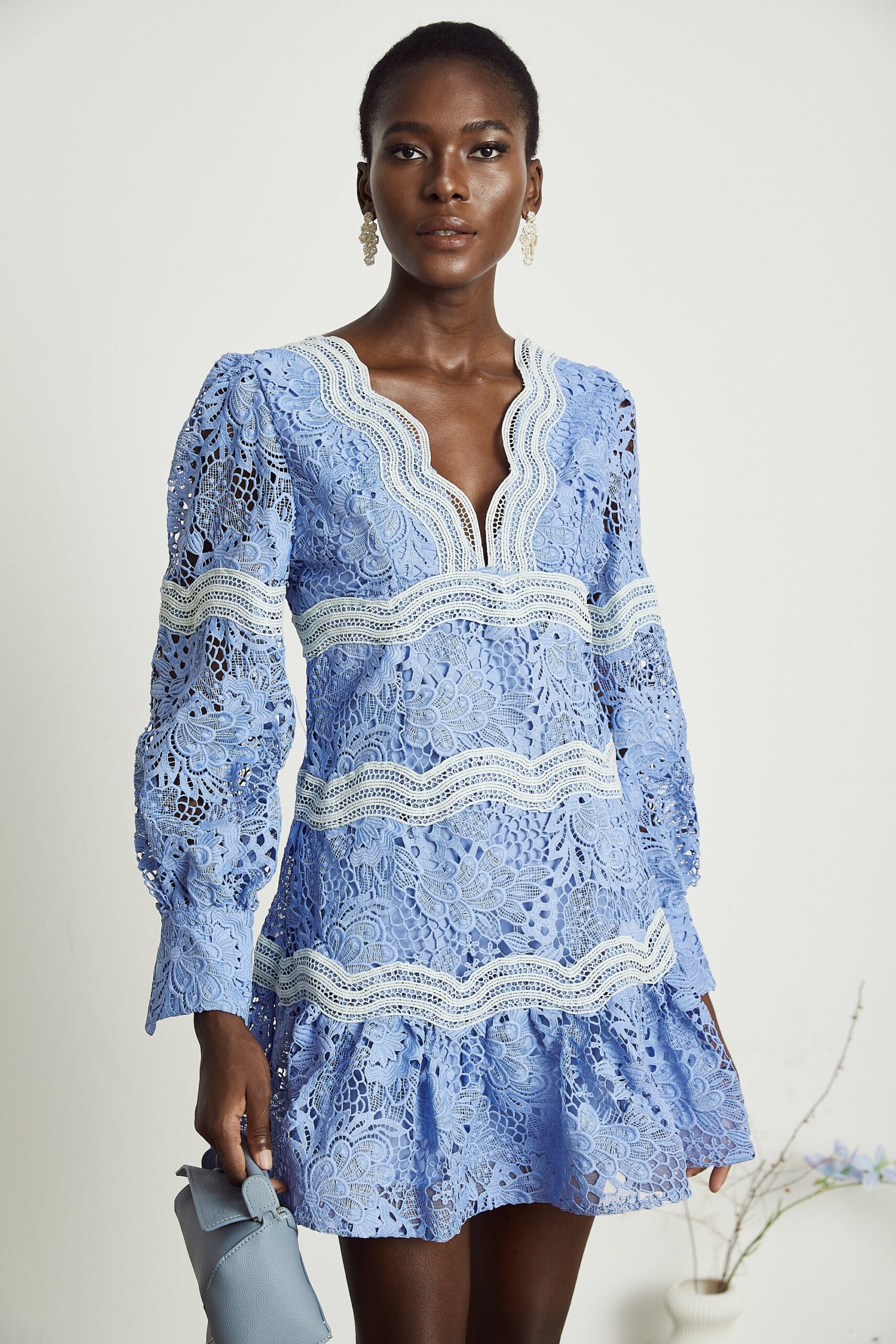 GAËLLE V-NECK FLORAL EMBROIDERED MINI PARTY DRESS