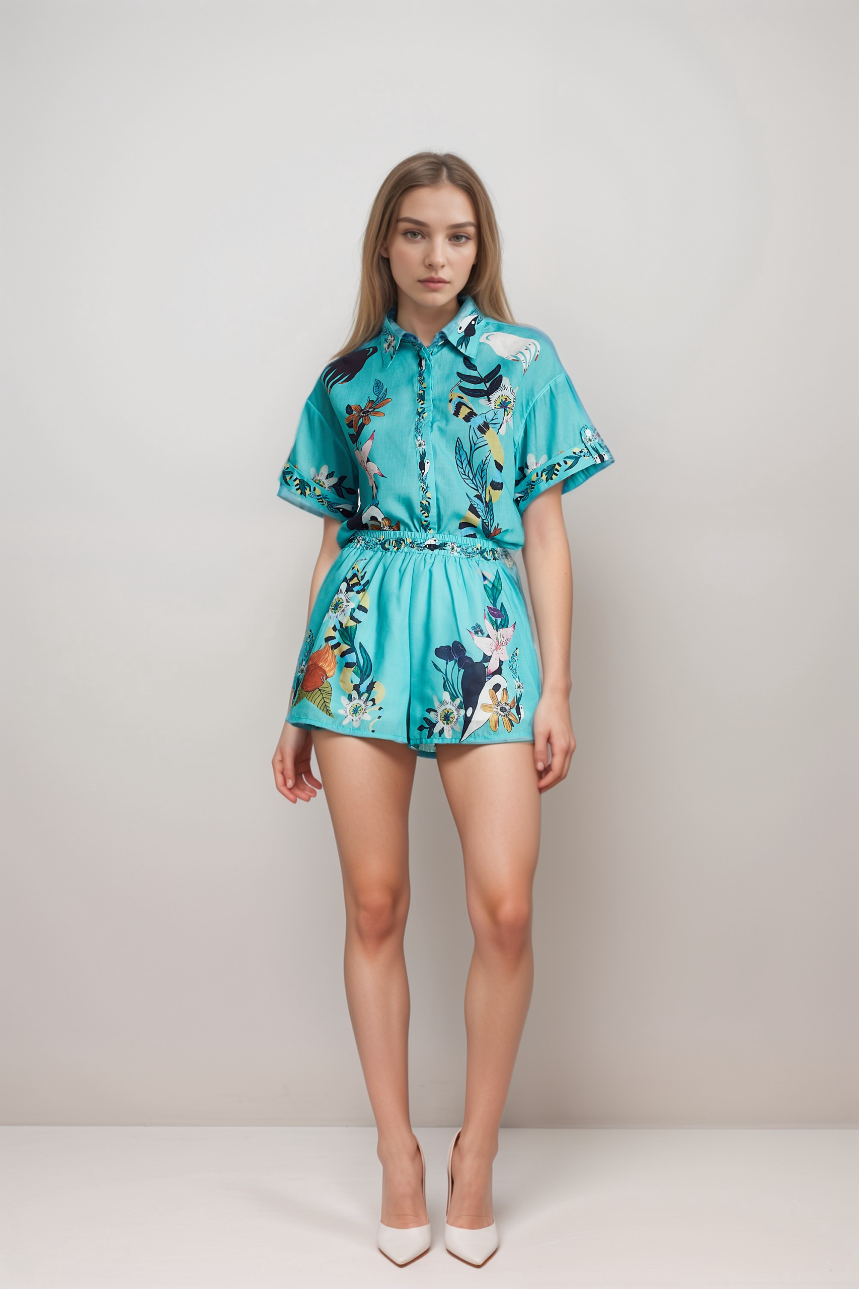 VICTORE FLORAL MATCHING SET SHIRT SHORTS
