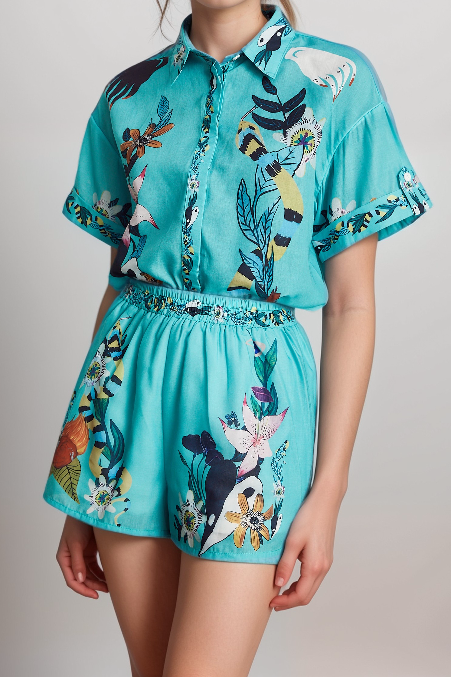 VICTORE FLORAL MATCHING SET SHIRT SHORTS