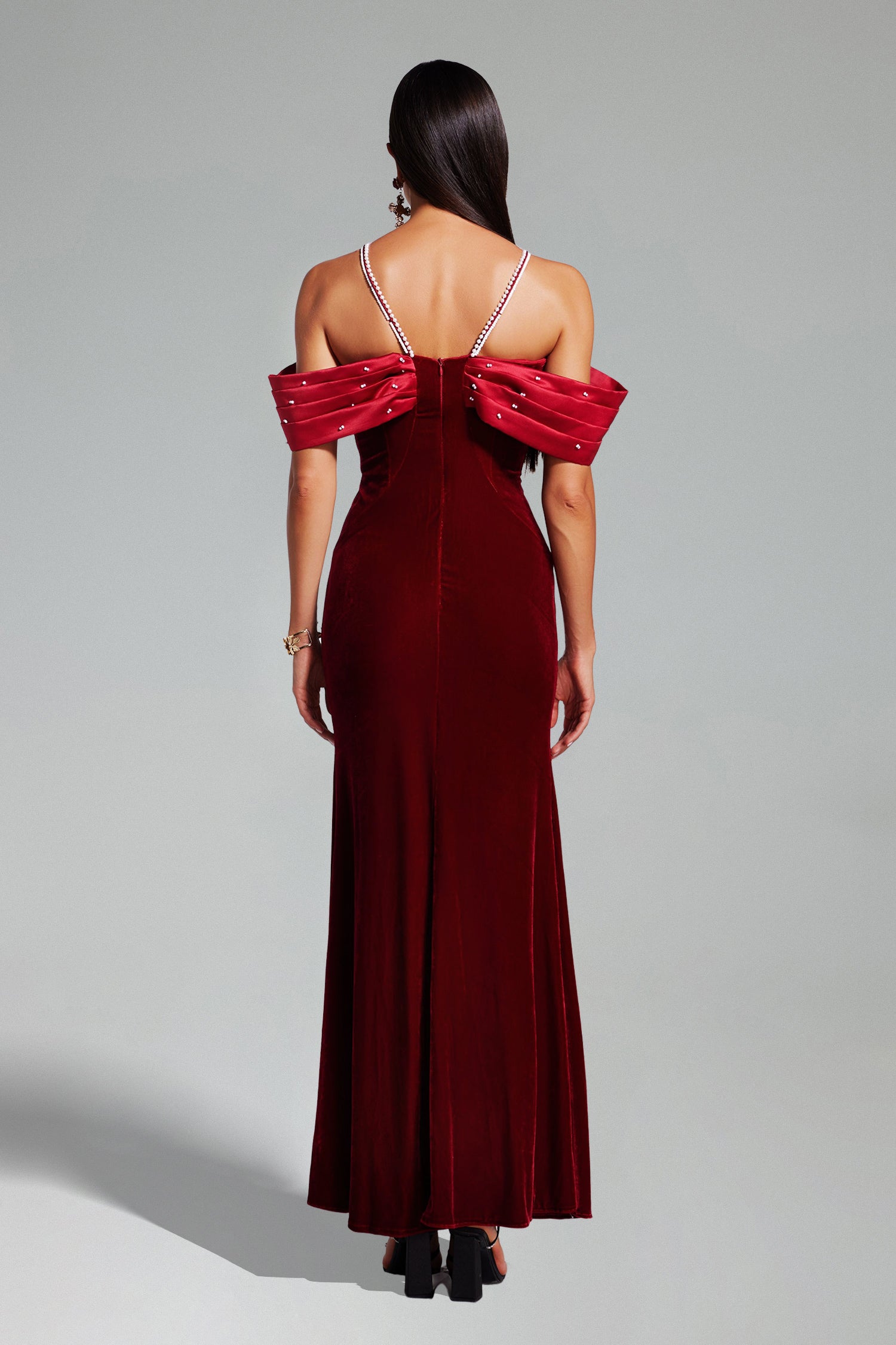 TOVE OFF-SHOULDER VELVET MAXI DRESS RED