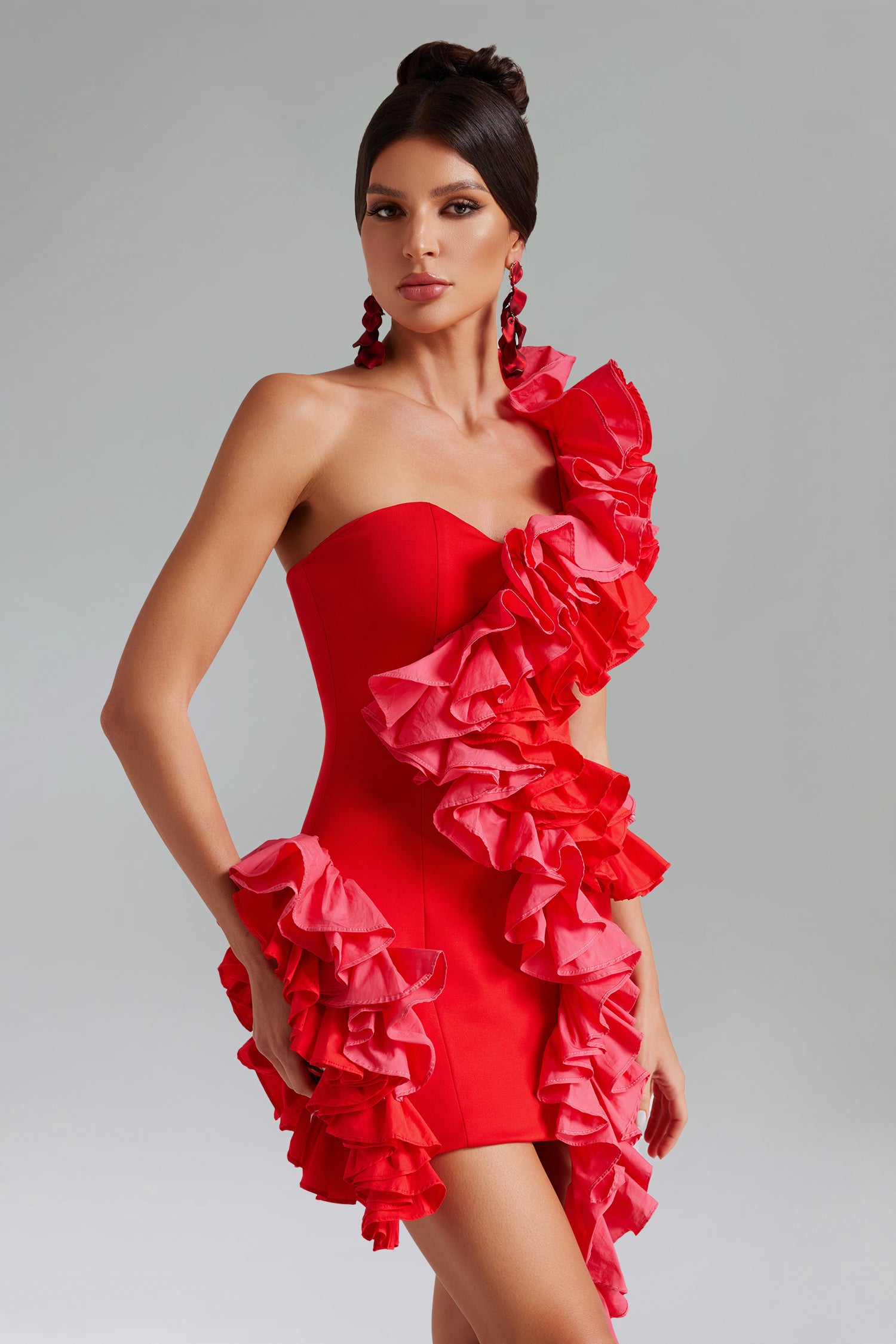 SELMA ONE-SHOULDER RUFFLED MINI DRESS FOR PARTIES
