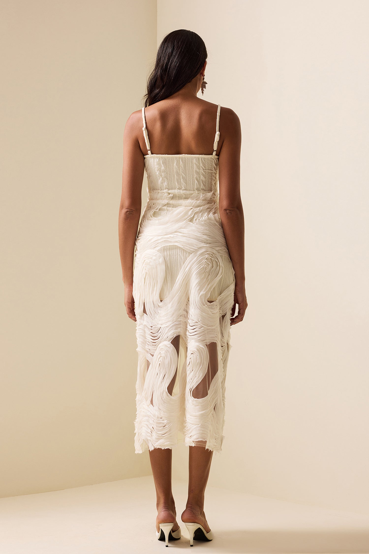 EMBROIDERED LACE SLEEVELESS MIDI DRESS