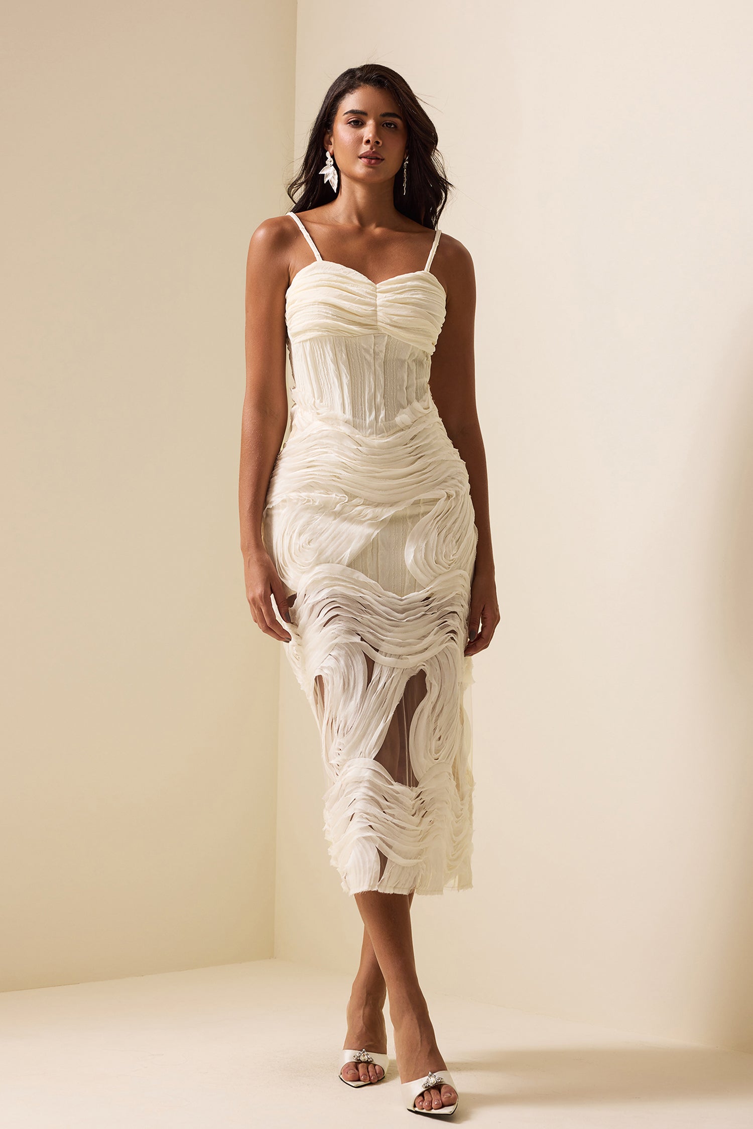 EMBROIDERED LACE SLEEVELESS MIDI DRESS