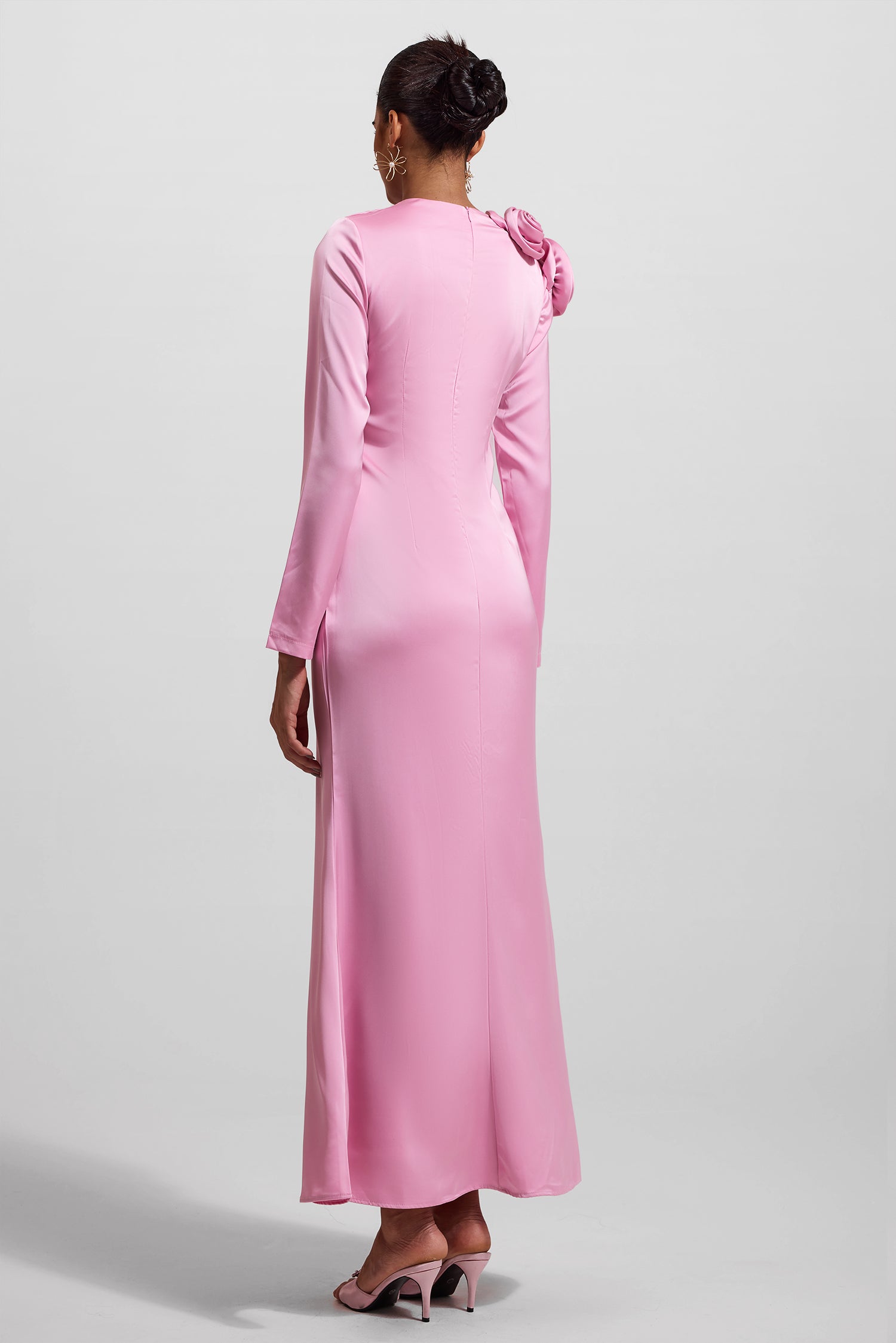 3D FLORAL SATIN MIDI DRESS FOR WEDDING GUEST