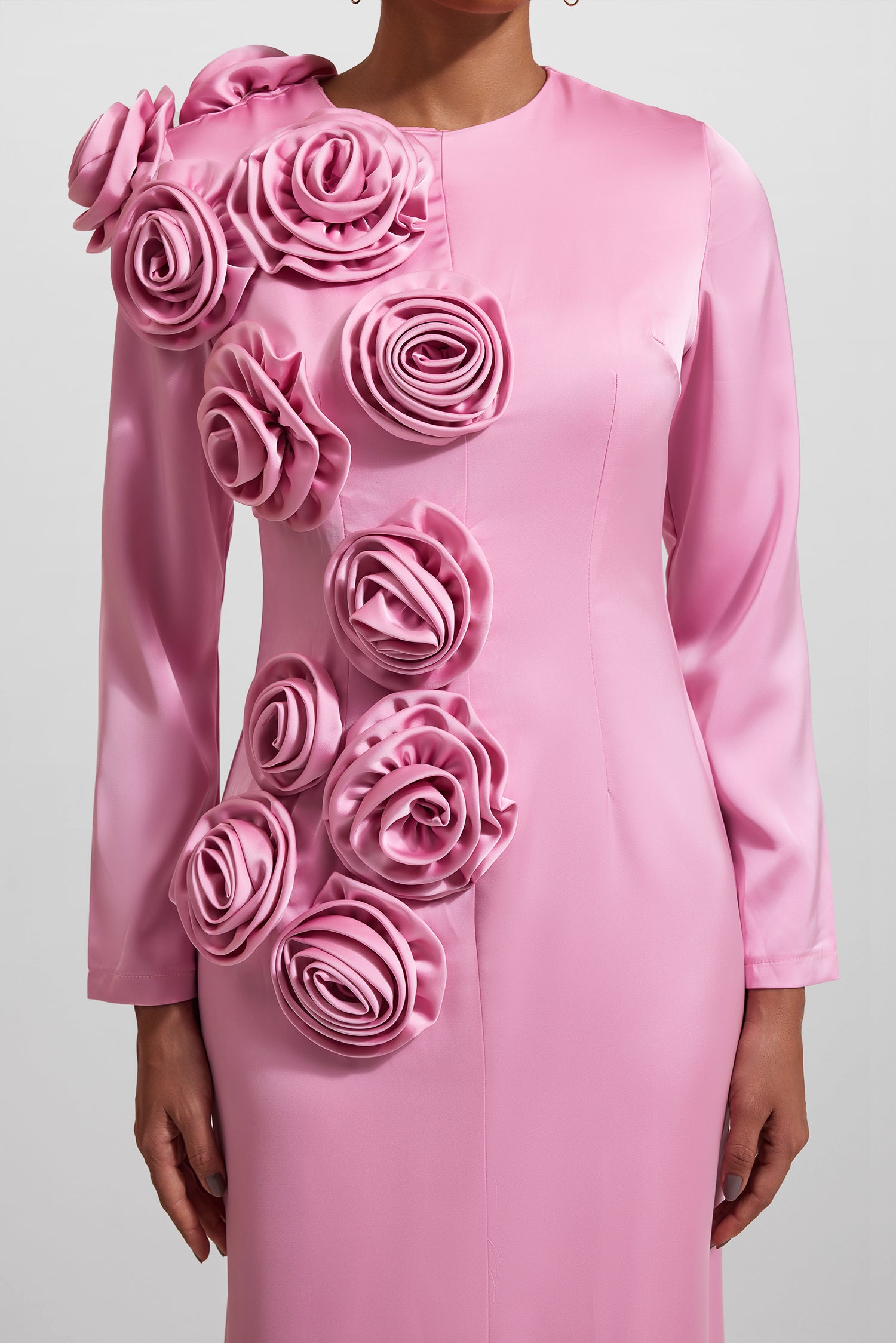 3D FLORAL SATIN MIDI DRESS FOR WEDDING GUEST