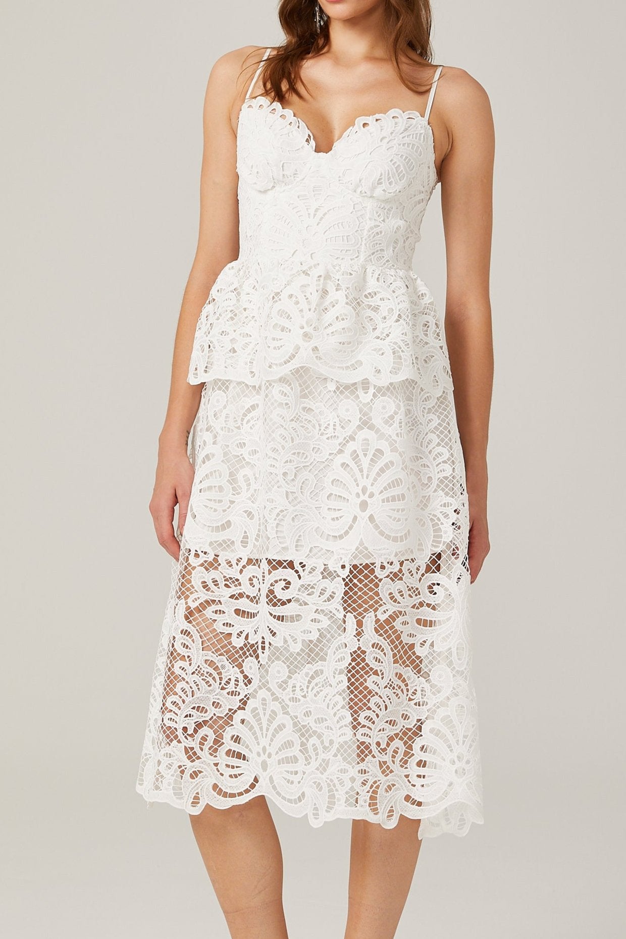 AUSTEN GUIPURE LACE MIDI DRESS FOR WEDDING GUEST