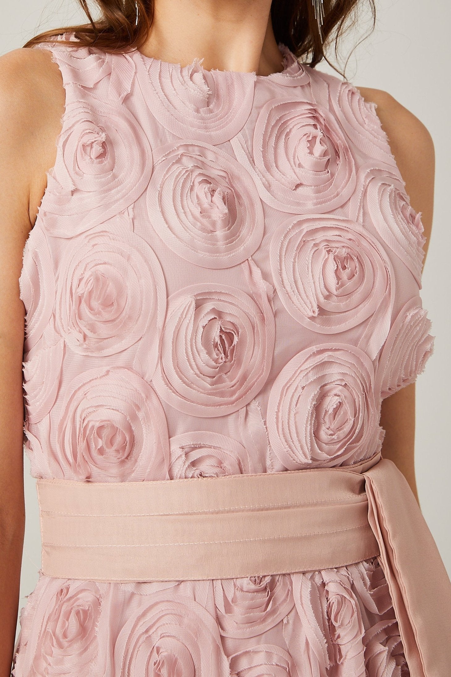 PAULETTE PINK FLORAL MIDI DRESS WITH TIE WAIST