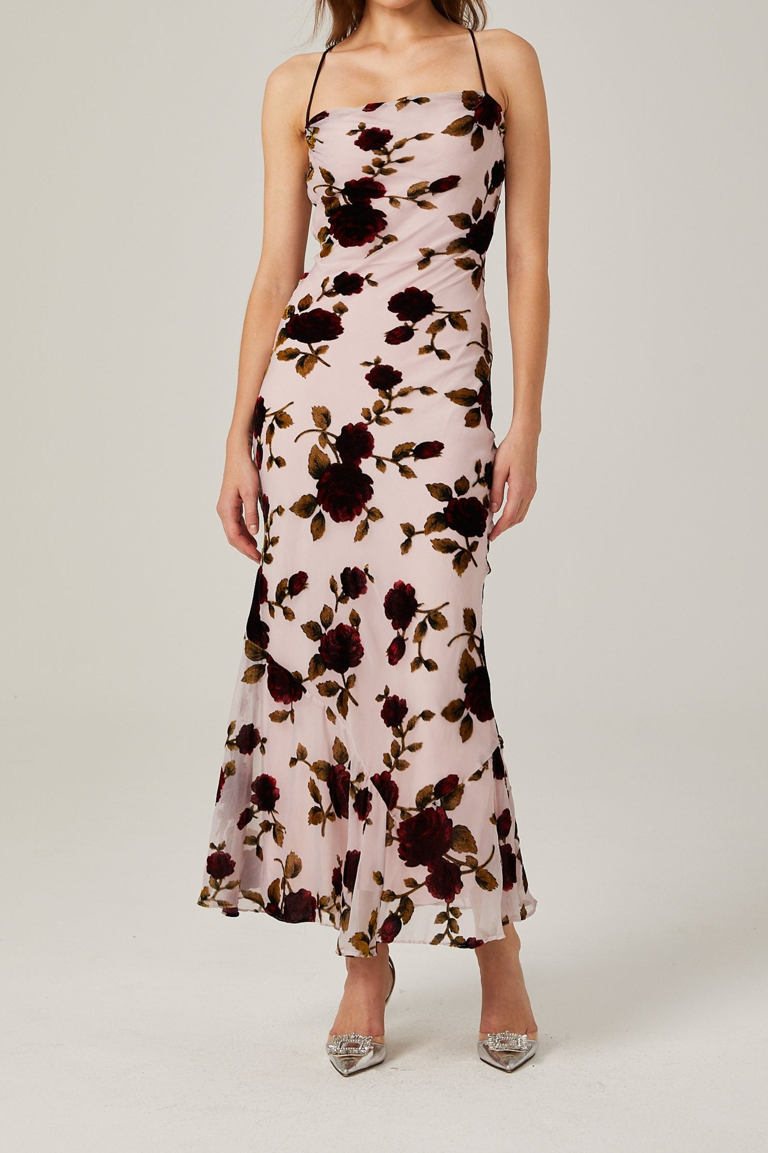 BACKLESS FLORAL MAXI DRESS FOR WEDDING