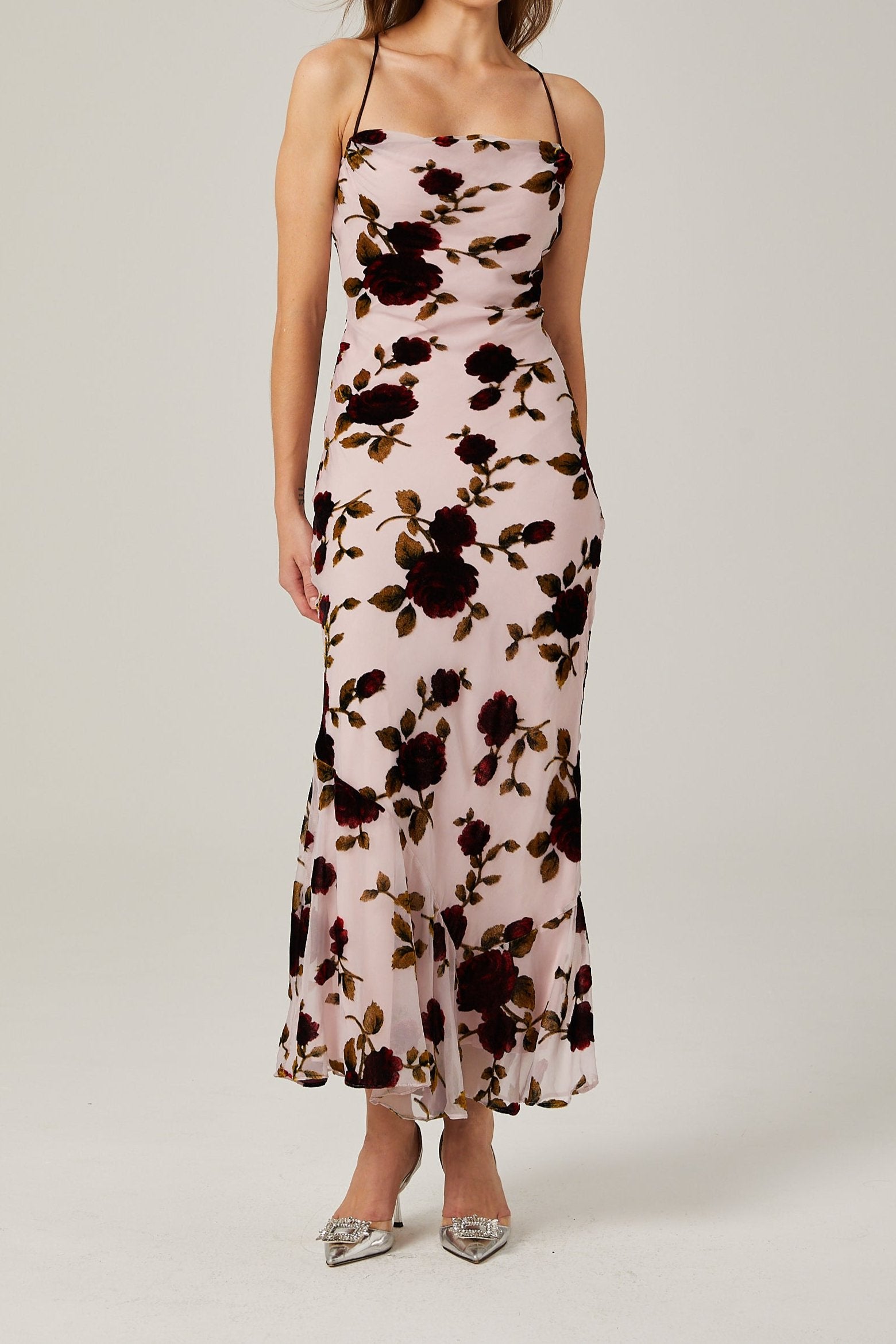 BACKLESS FLORAL MAXI DRESS FOR WEDDING