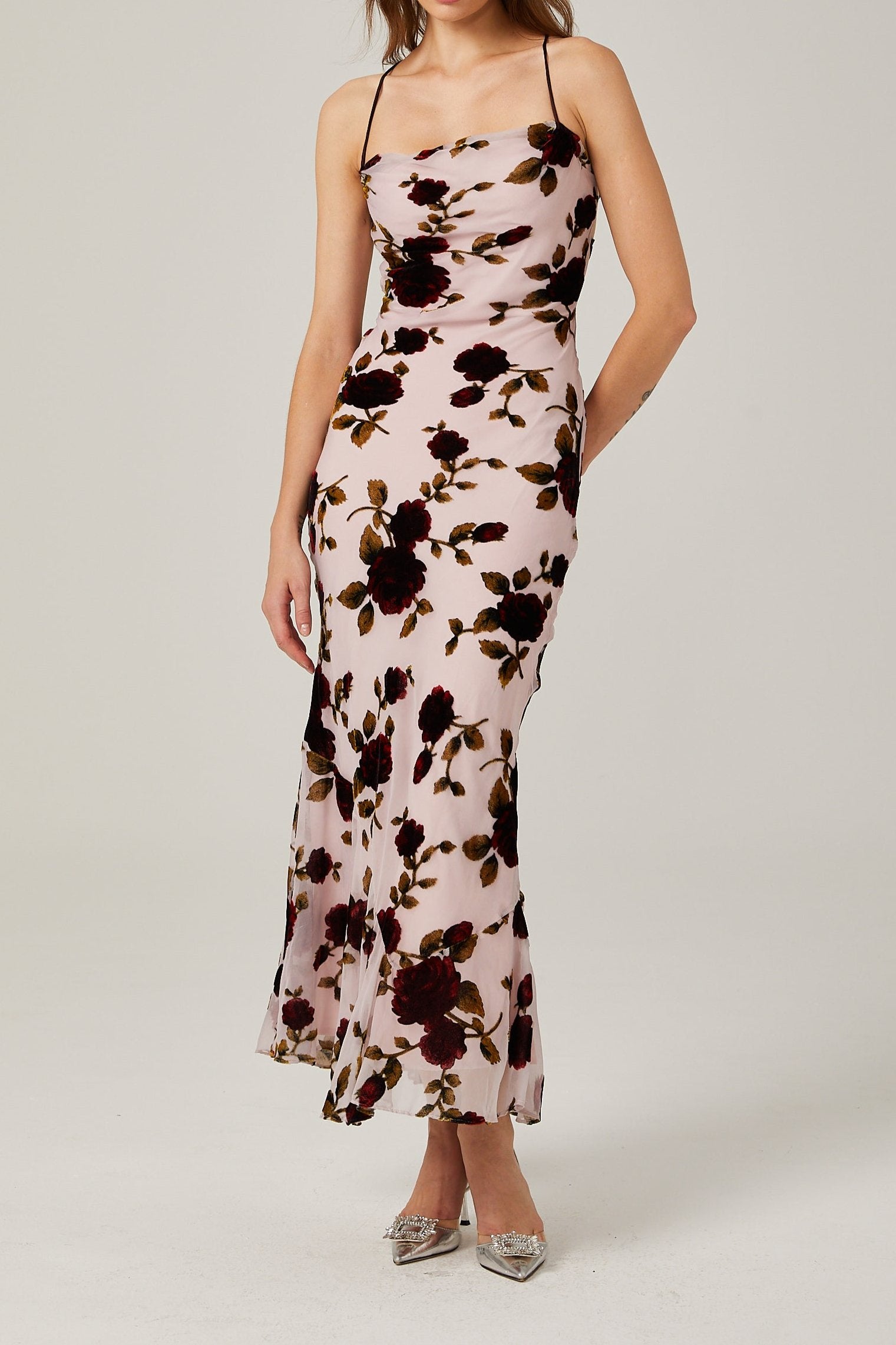 BACKLESS FLORAL MAXI DRESS FOR WEDDING