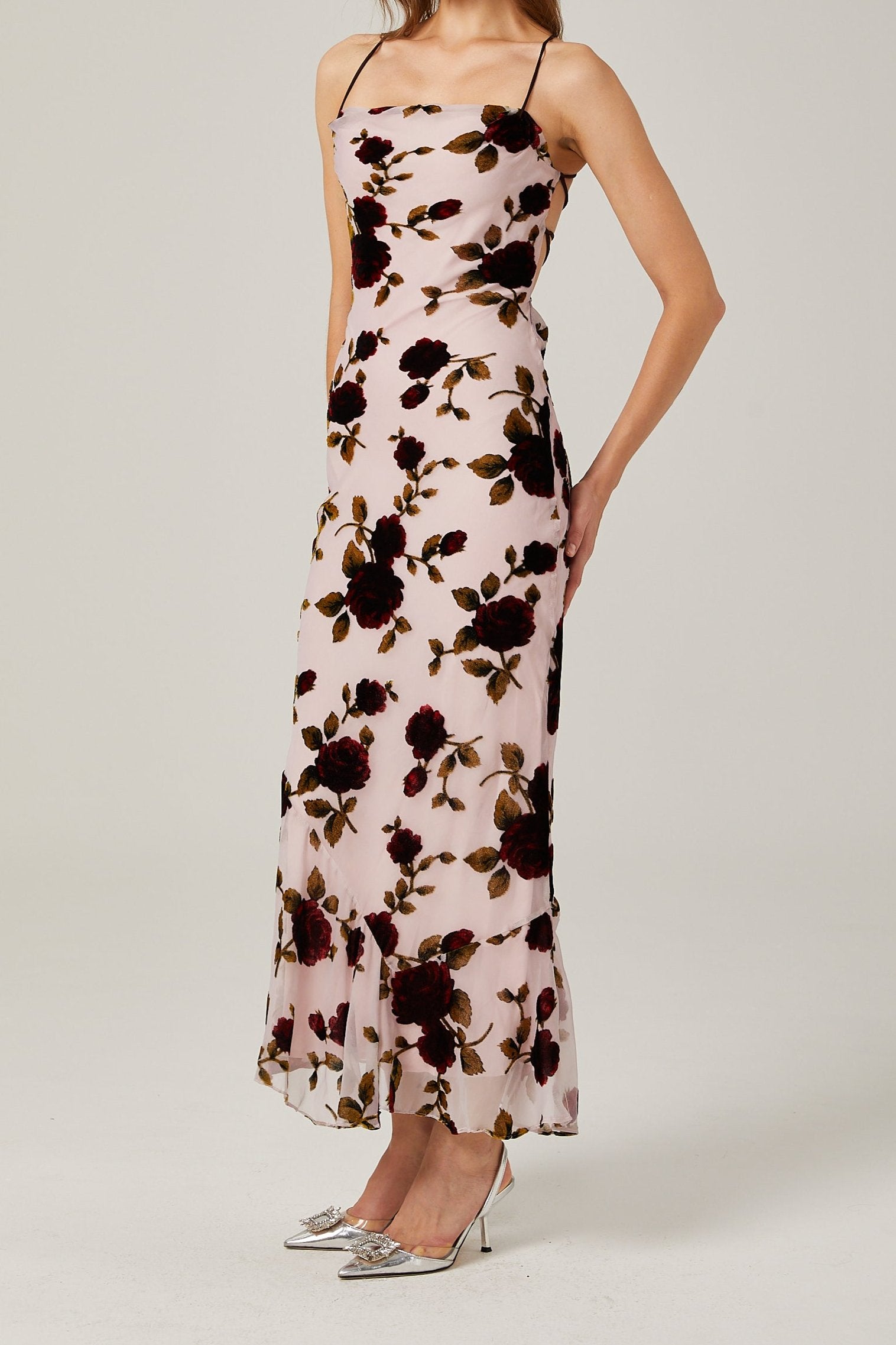 BACKLESS FLORAL MAXI DRESS FOR WEDDING