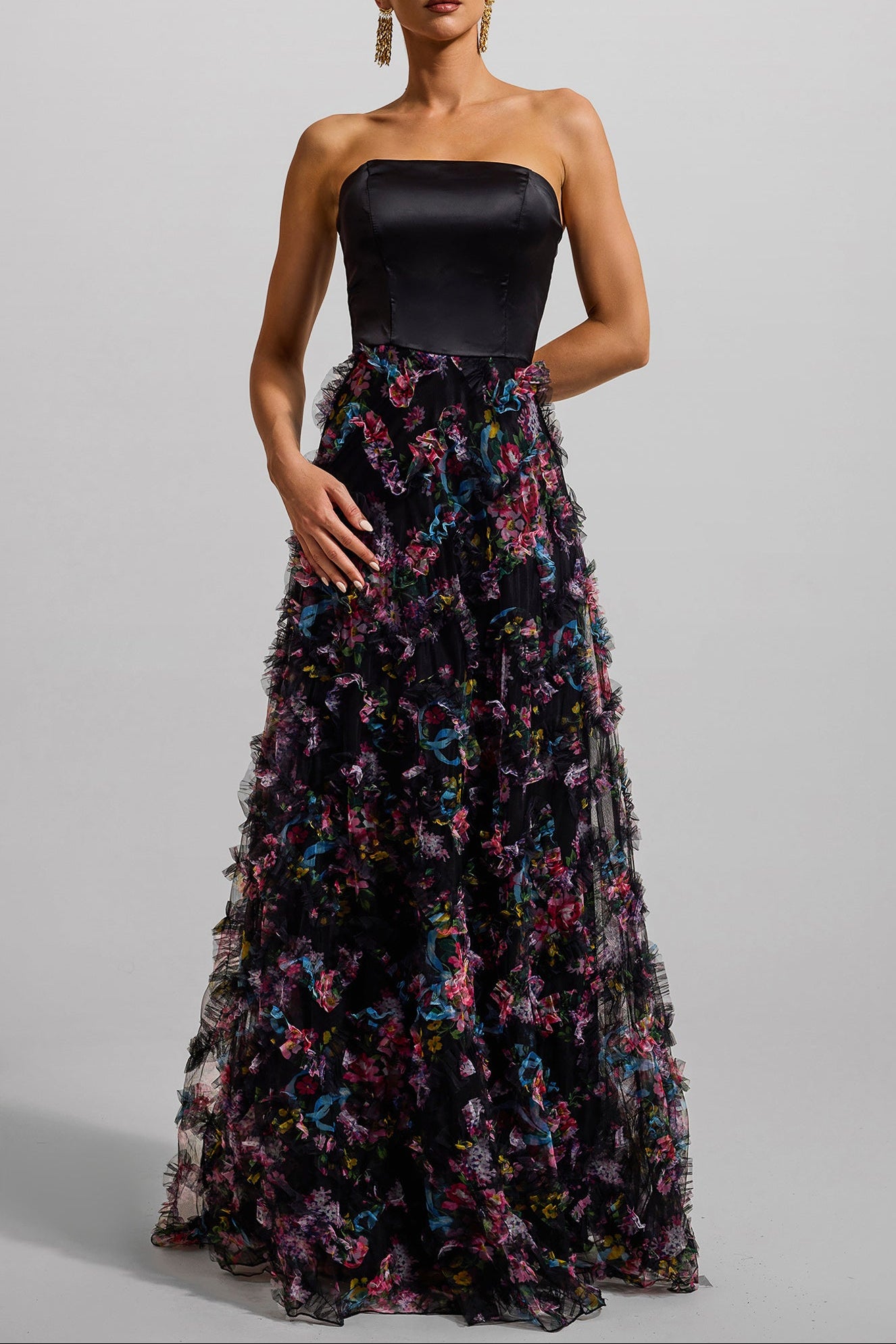 FLORAL MESH SLEEVELESS MAXI DRESS FOR SUMMER
