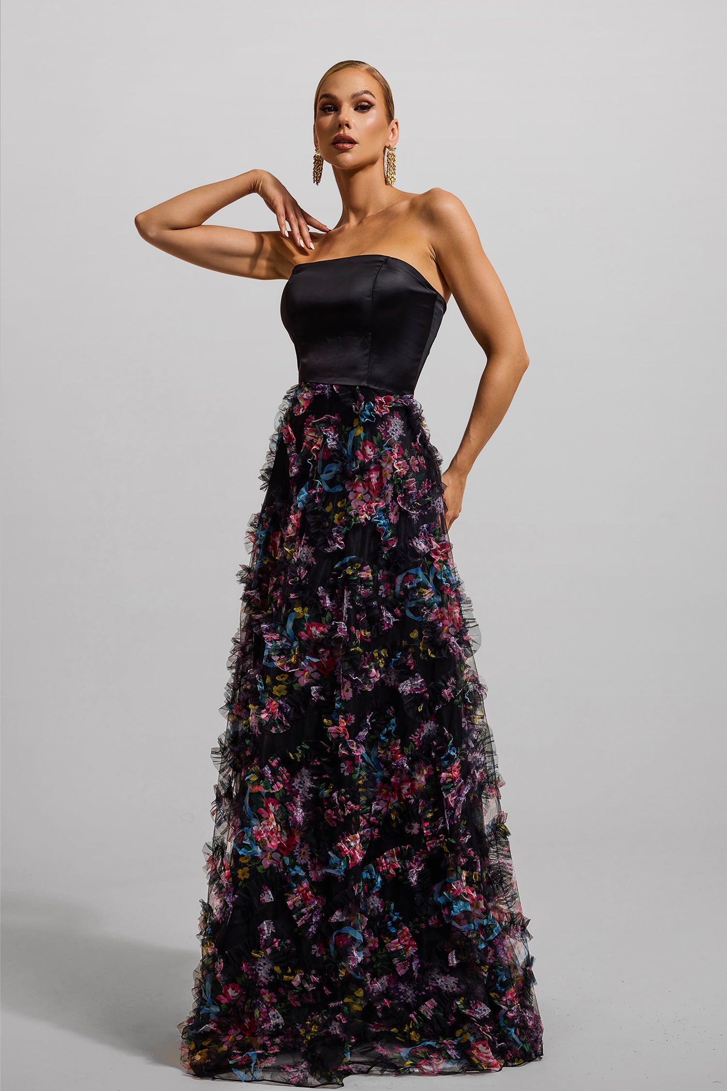 FLORAL MESH SLEEVELESS MAXI DRESS FOR SUMMER