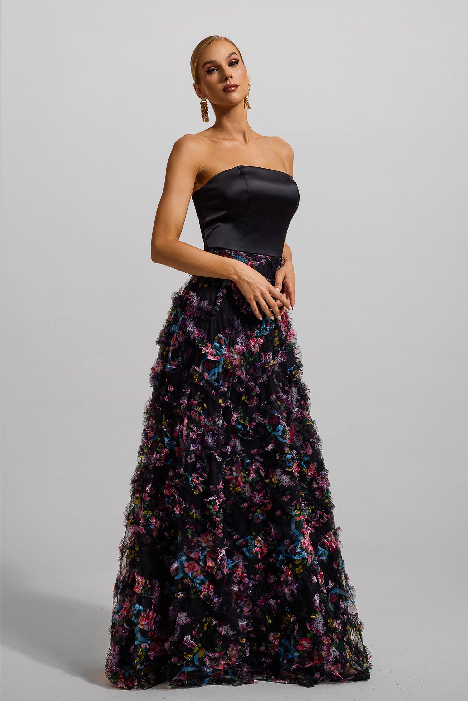 FLORAL MESH SLEEVELESS MAXI DRESS FOR SUMMER