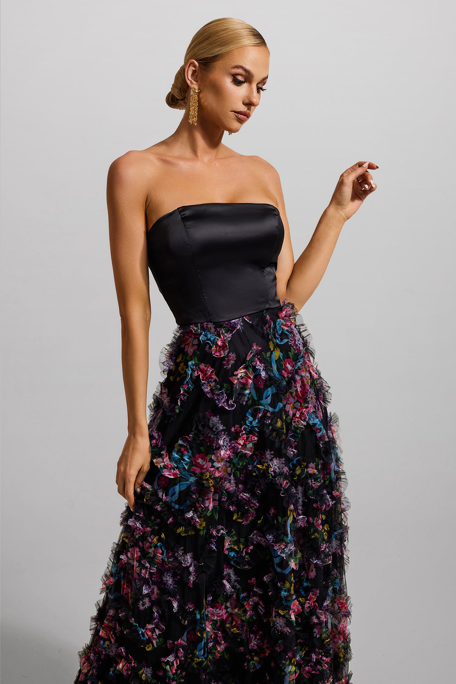 FLORAL MESH SLEEVELESS MAXI DRESS FOR SUMMER