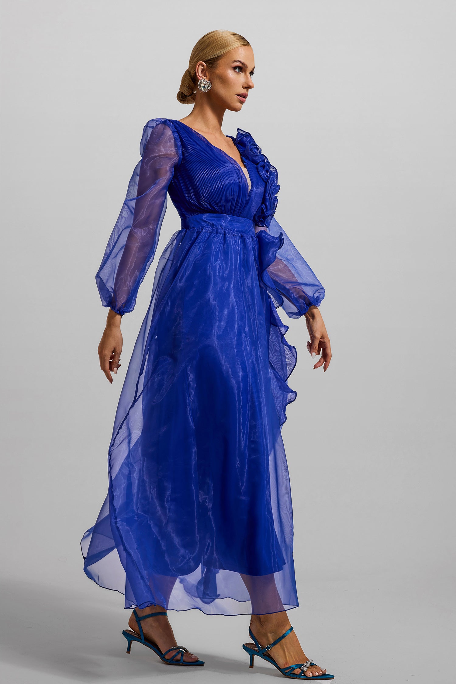 FRILL PLEAT MAXI DRESS FOR WEDDING GUEST