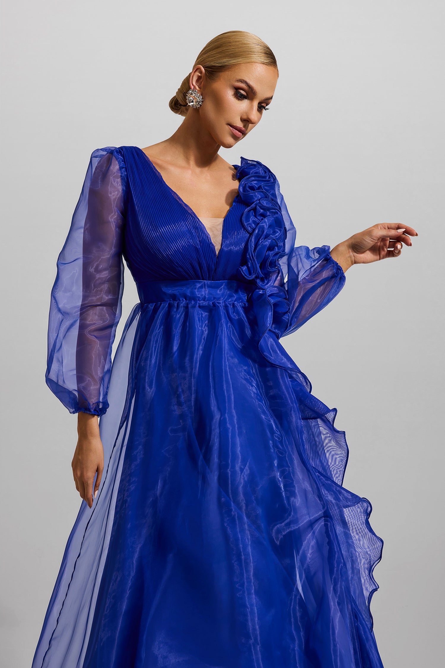 FRILL PLEAT MAXI DRESS FOR WEDDING GUEST