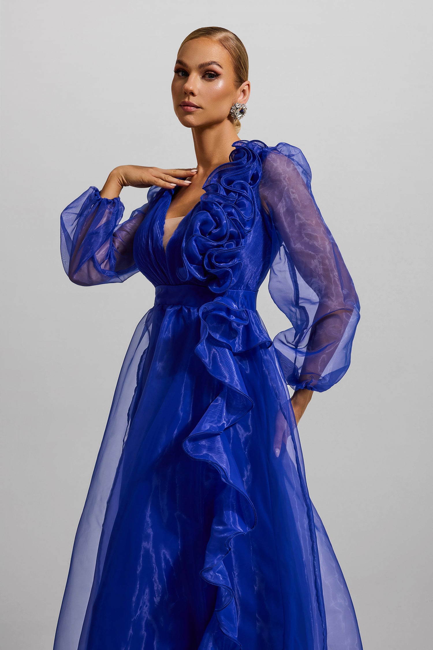 FRILL PLEAT MAXI DRESS FOR WEDDING GUEST