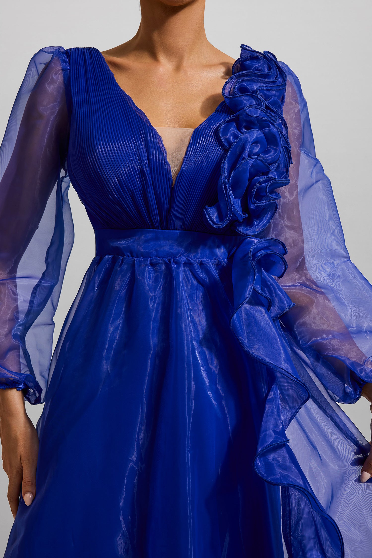 FRILL PLEAT MAXI DRESS FOR WEDDING GUEST