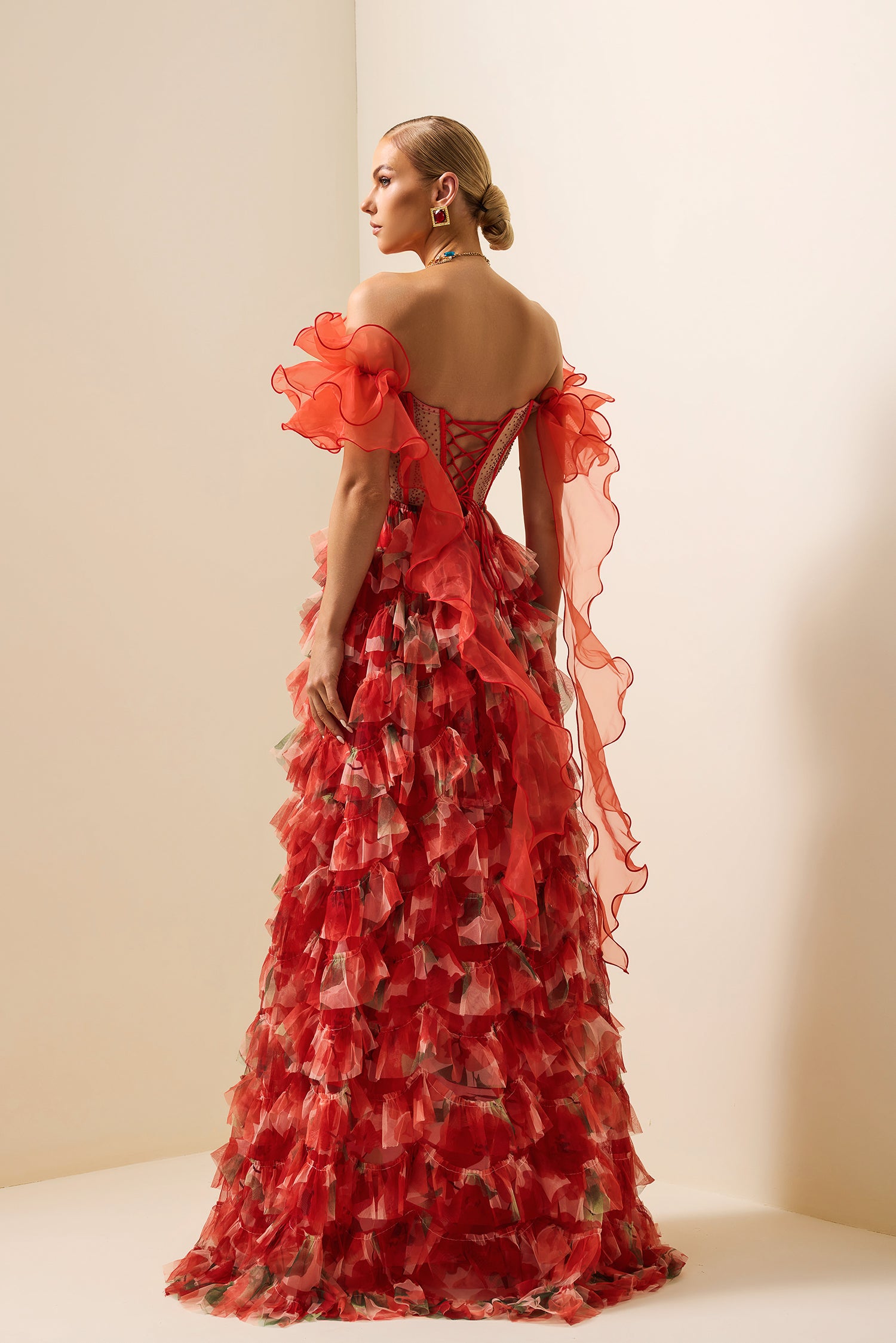 RUFFLE OFF-SHOULDER MAXI DRESS FOR WEDDING