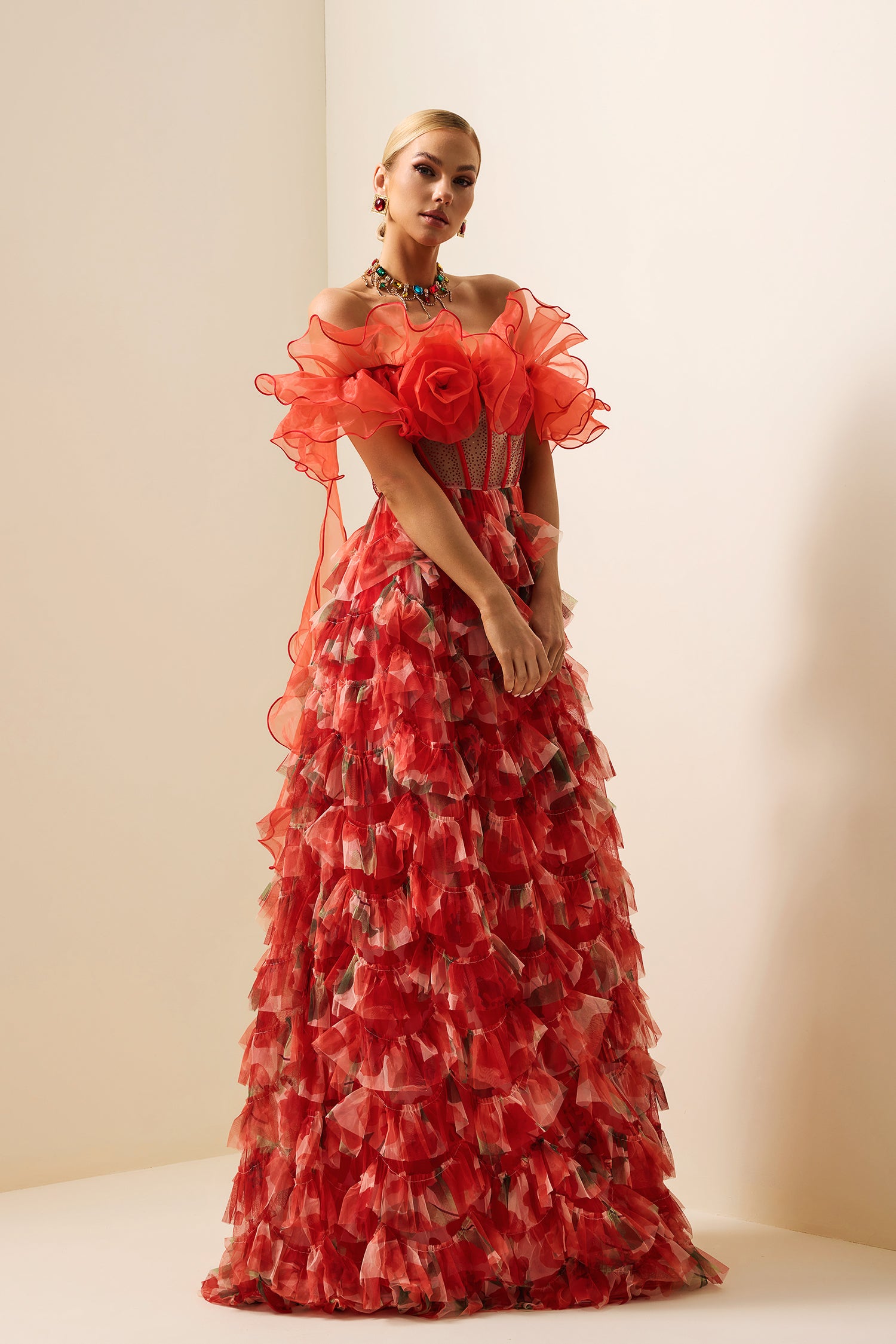 RUFFLE OFF-SHOULDER MAXI DRESS FOR WEDDING