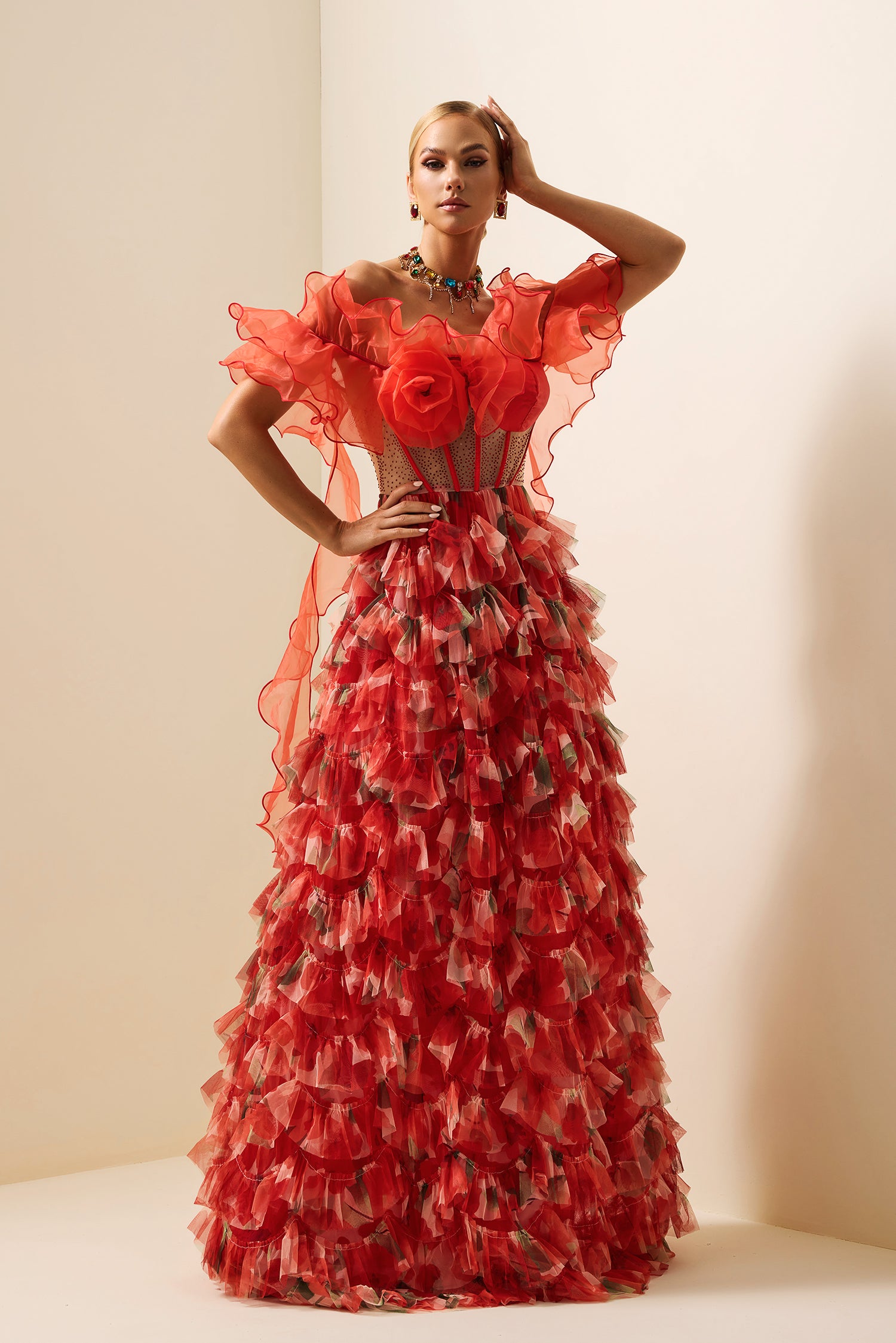 RUFFLE OFF-SHOULDER MAXI DRESS FOR WEDDING