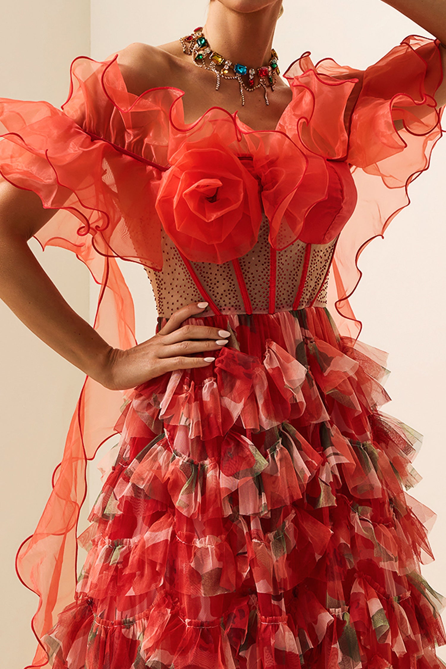 RUFFLE OFF-SHOULDER MAXI DRESS FOR WEDDING