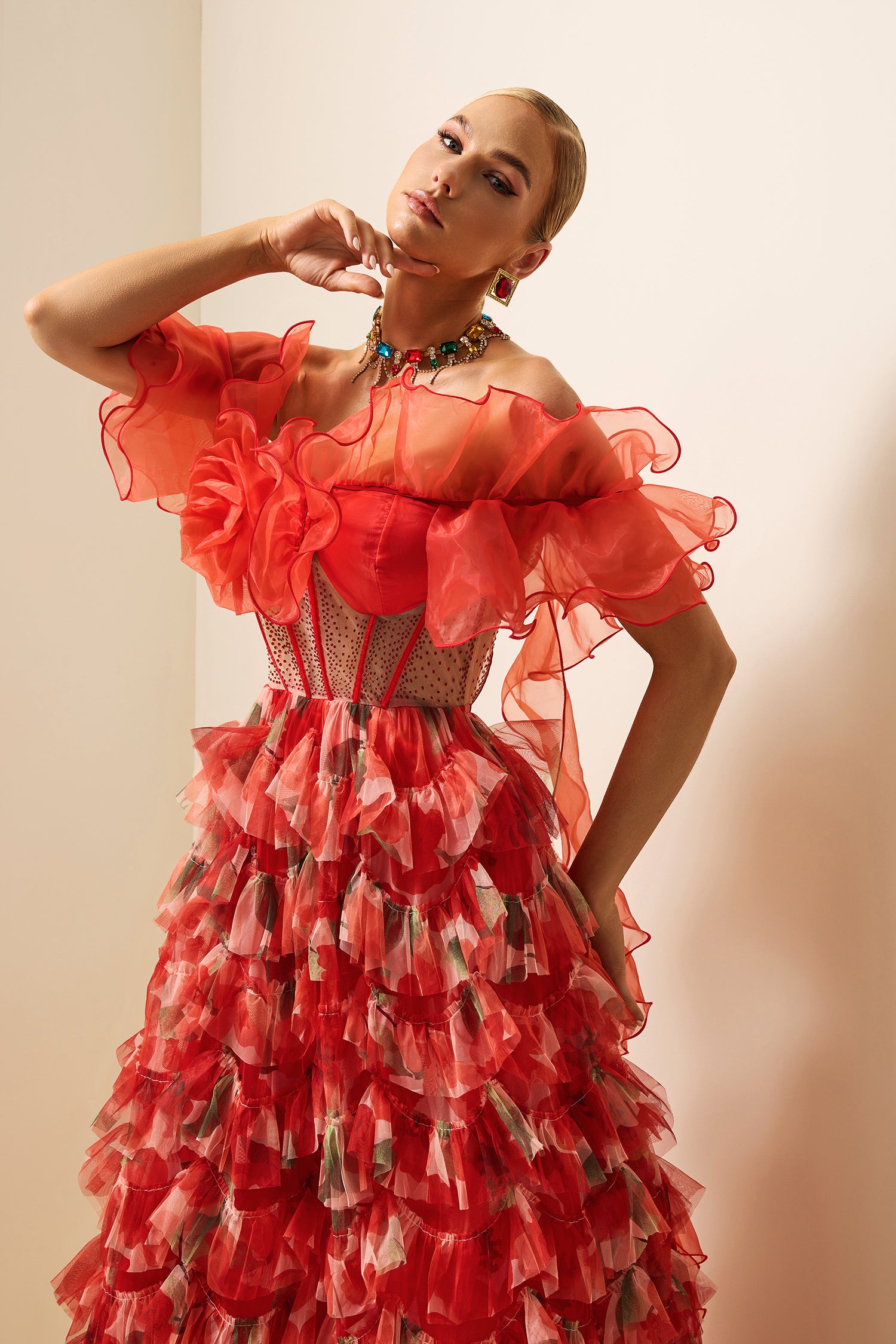 RUFFLE OFF-SHOULDER MAXI DRESS FOR WEDDING